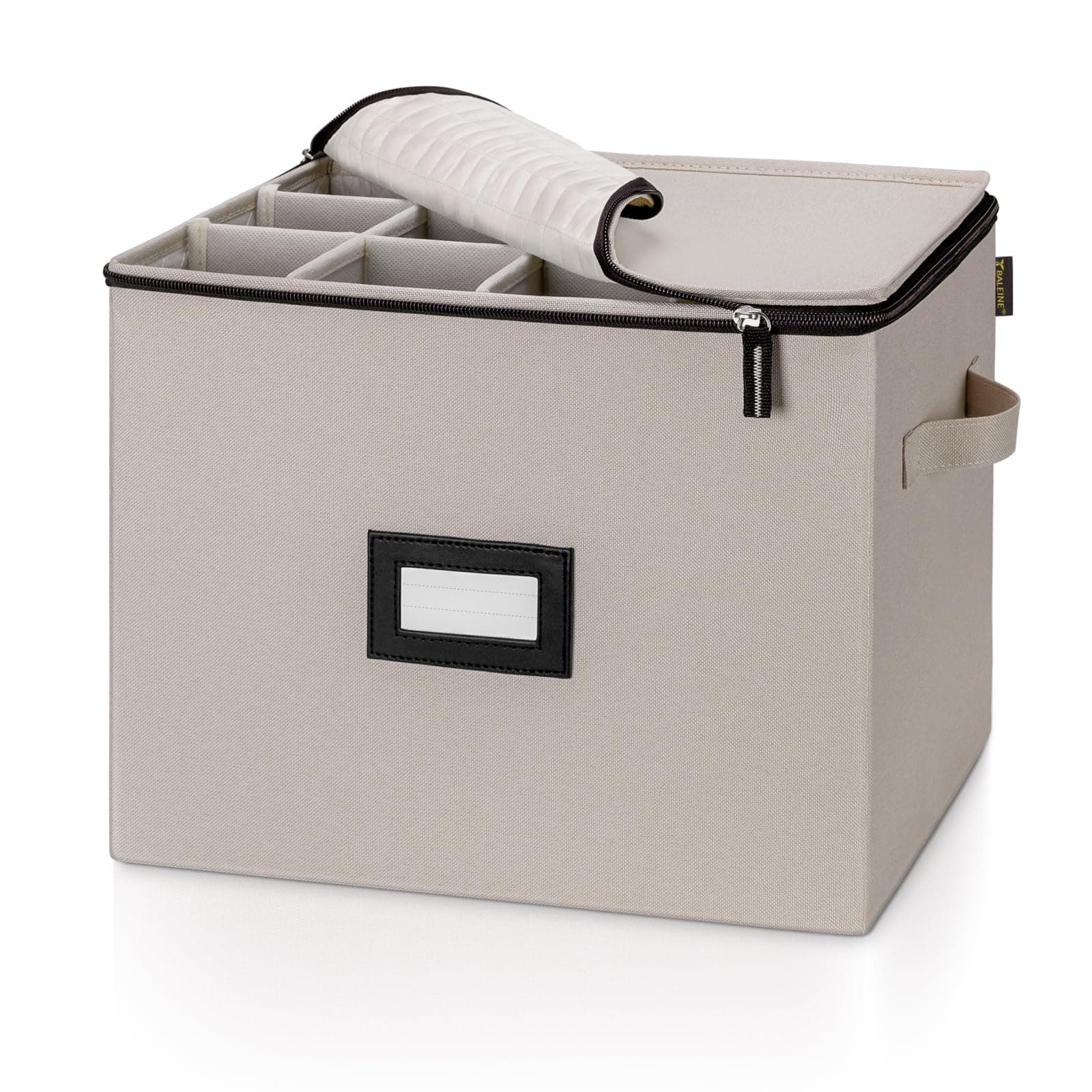 China Storage Containers, Sturdy Quilted Wine Glass Storage, Plate Organizer with Carry Handles, Moving Boxes for Dishes, Cups, Mugs and Stemware (Champagne Flute, Hard Shell Cream)