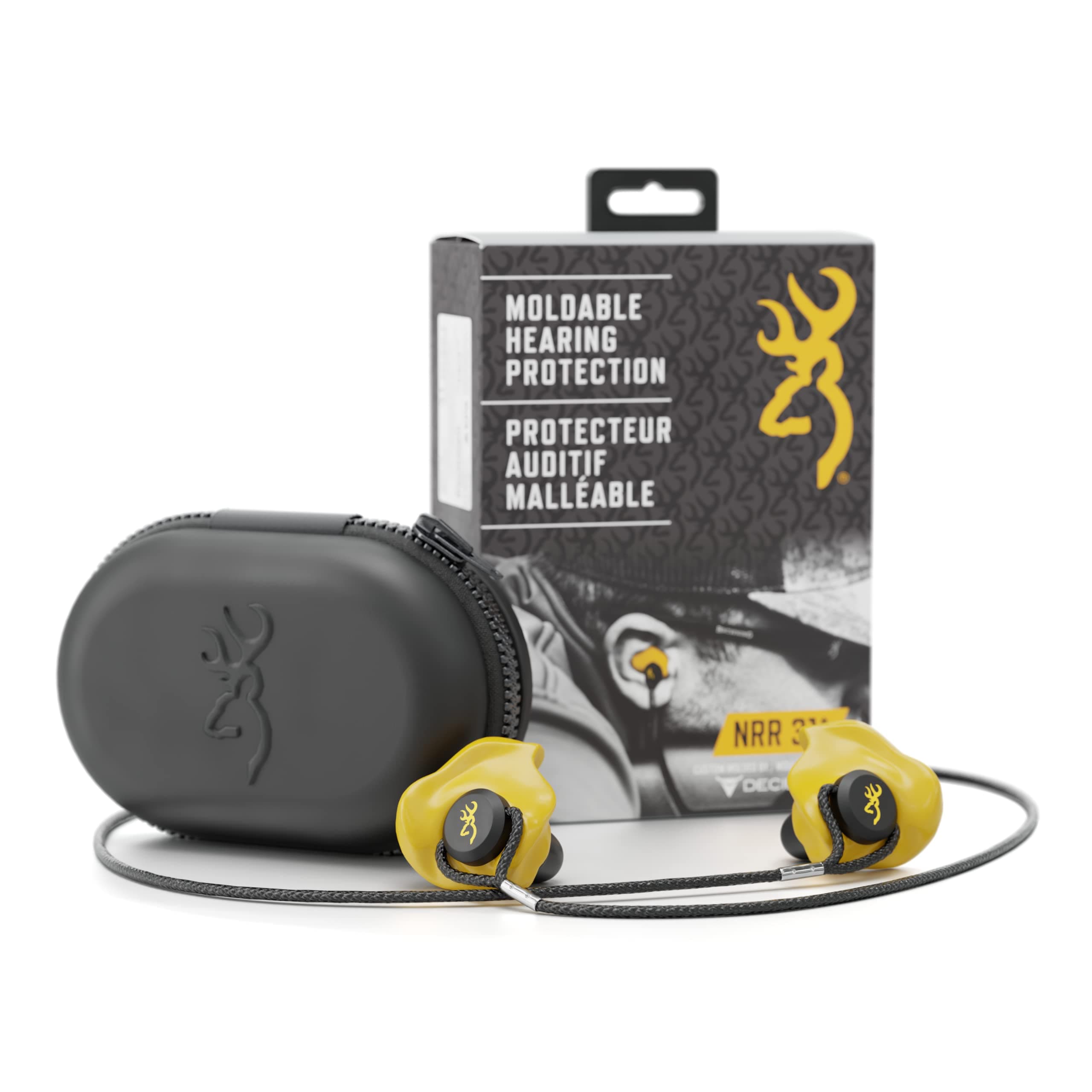 Browning Hearing Protection for Shooting by Custom-Molded Earplugs, 31-Decibel Noise Reduction Rating (NRR), Includes Lanyard and Travel Case