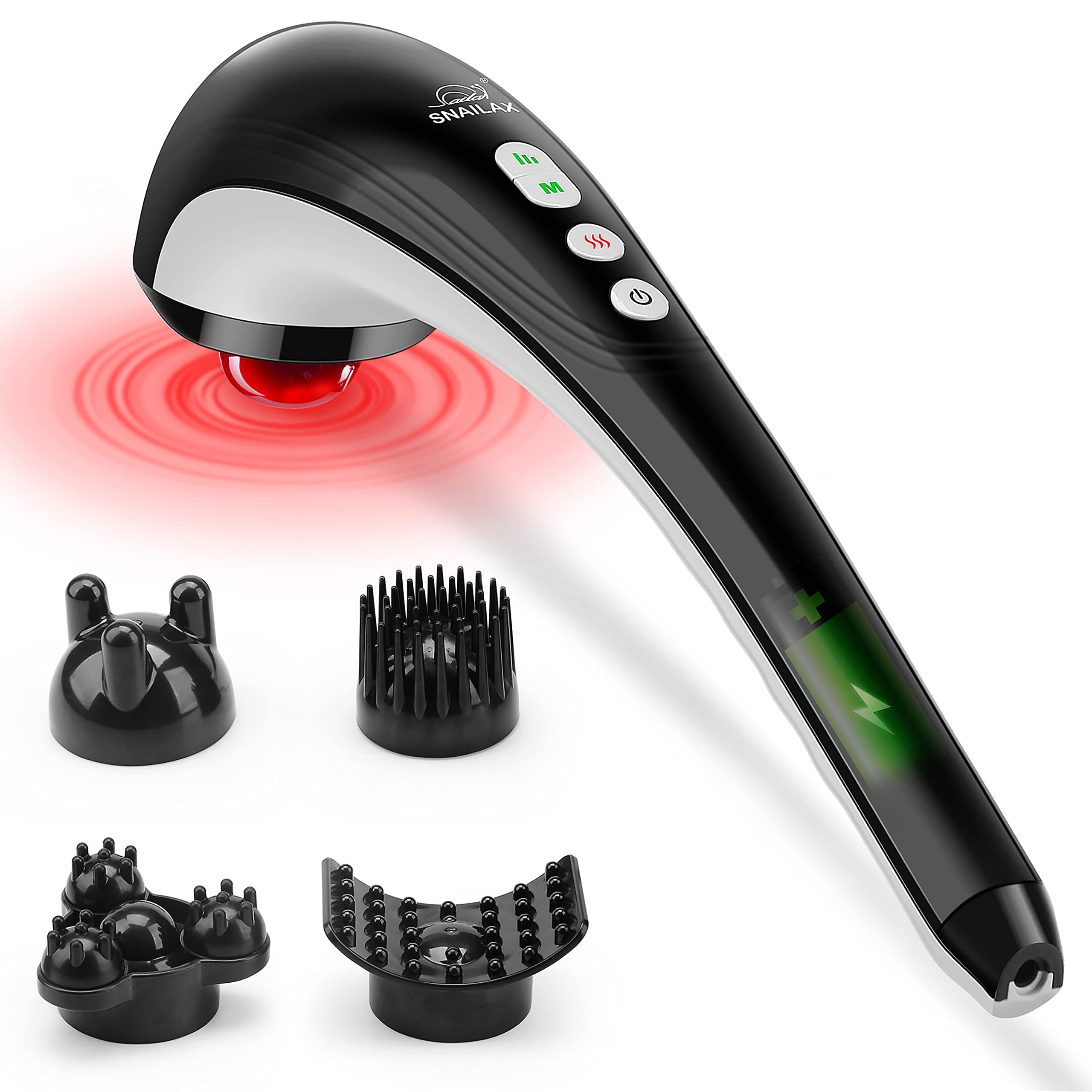 Snailax Cordless Handheld Back Massager - Rechargeable Percussion Massage with Heat, Deep Tissue Massager for Whole Body