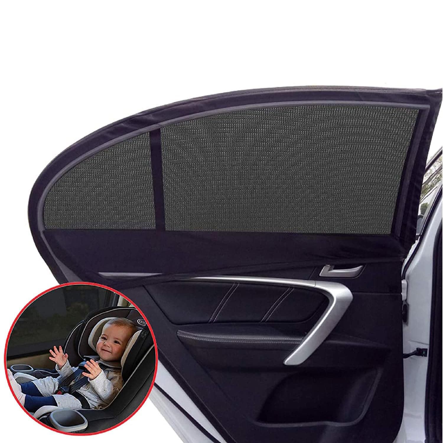 2Pcs Car Window Shade for Baby Universal Fit Adjustable Shade Breathable Mesh Car Curtains Window Net C a r Rear Door Outdoor Camping Netting (XL)