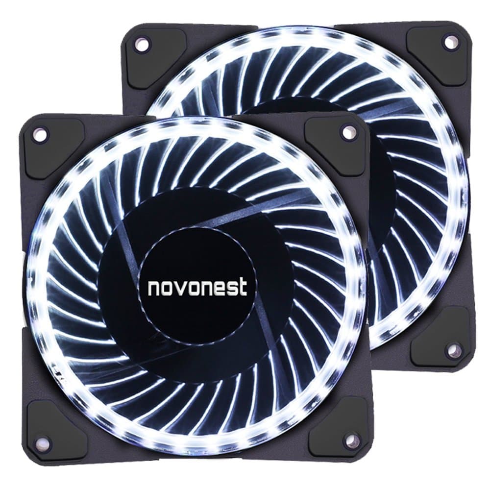 Novonest 120mm White 32 LED Silent Fan for Computer Cases, CPU Coolers, and Radiators Ultra Quiet High Airflow Computer Case Fan, Twin Pack