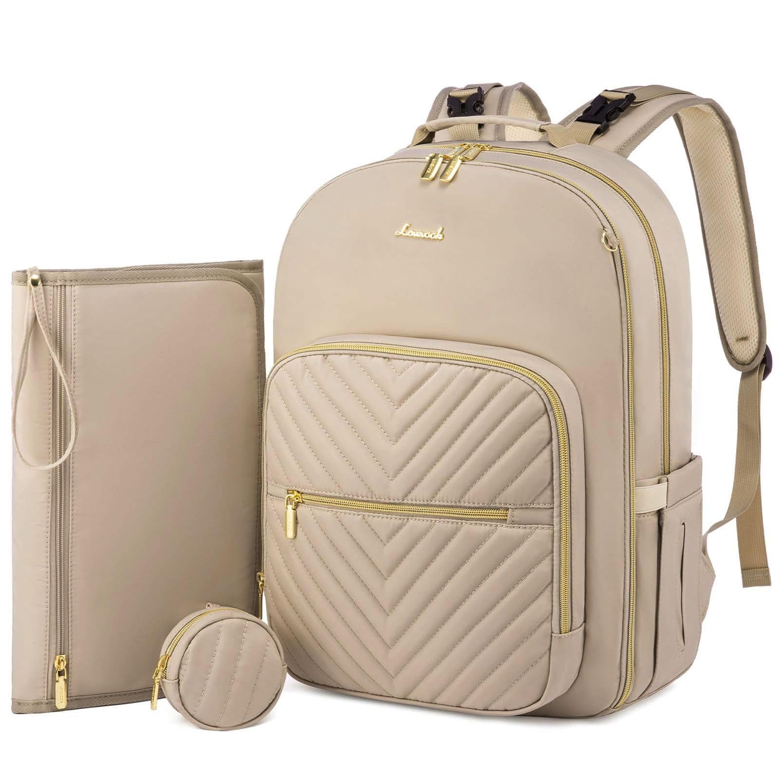LOVEVOOK Diaper Bag Backpack, Quilted Baby Bag with Changing Pad & Pacifier Holder,Travel Diaper Bags with USB Charging Port, Antique White