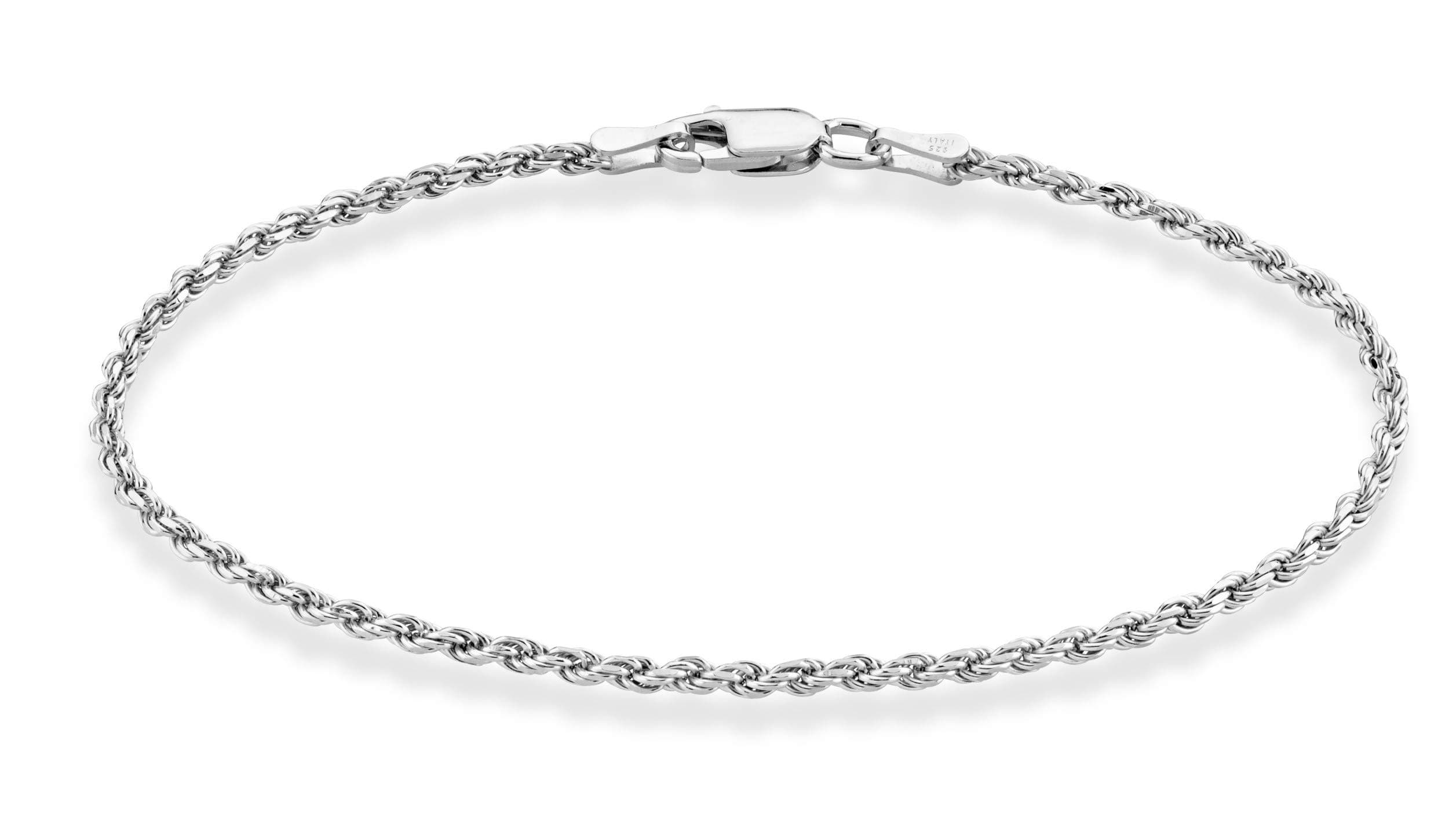 Miabella Solid 925 Sterling Silver Italian 2mm, 3mm Diamond-Cut Braided Rope Chain Bracelet for Women Men, Made in Italy
