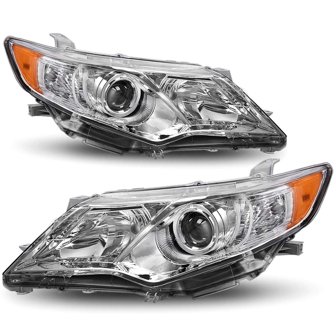 AUTOSAVER88 Headlight Assembly Compatible with 2012-2014 Camry L/LE/XLE/Hybrid LE XLE 12 13 14 Camry Headlamp Replacement Chrome Housing Clear Lens