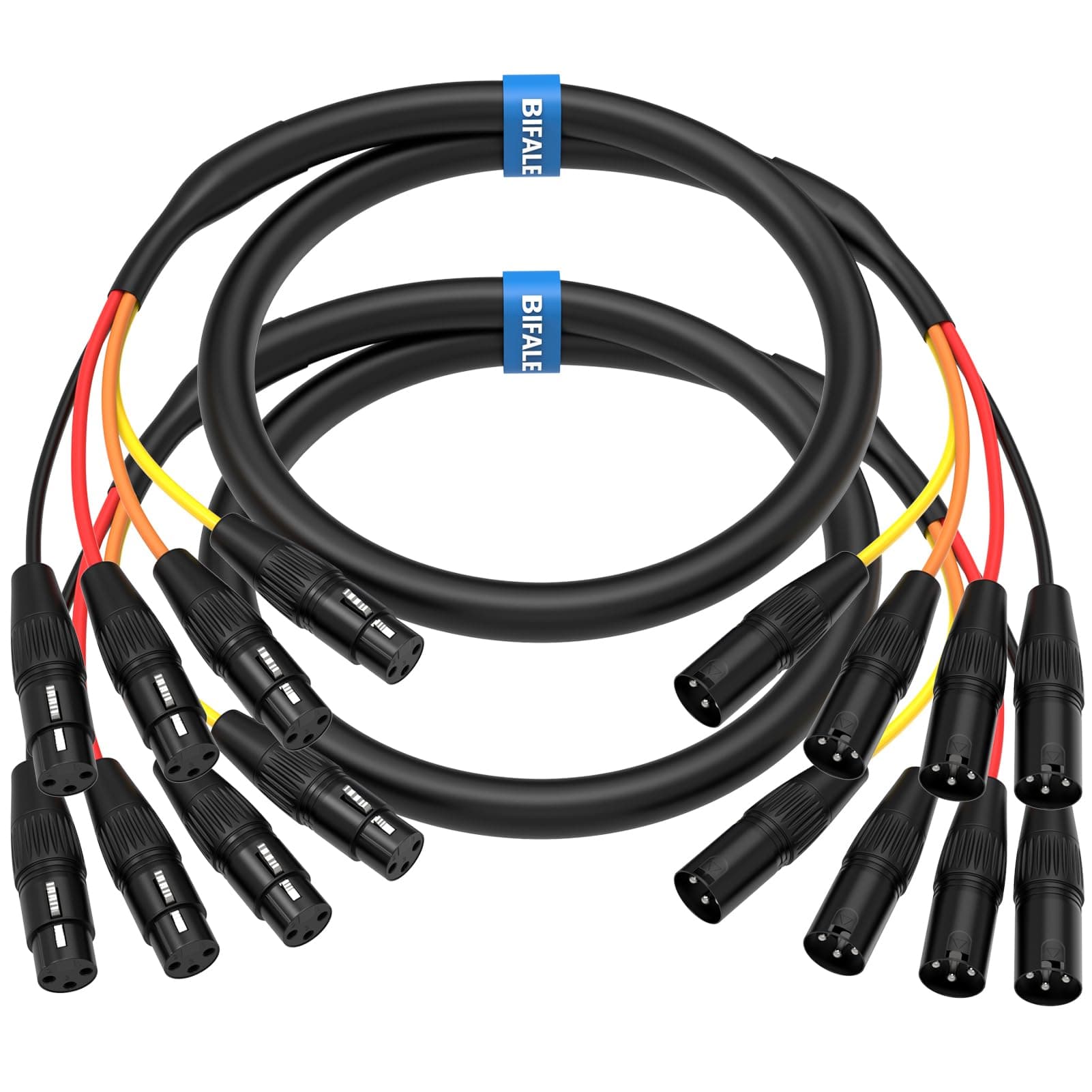 4-Channel XLR Snake Cable - 6.6FT 2Pack, XLR Male to Female, Balanced Audio for Live & Recording