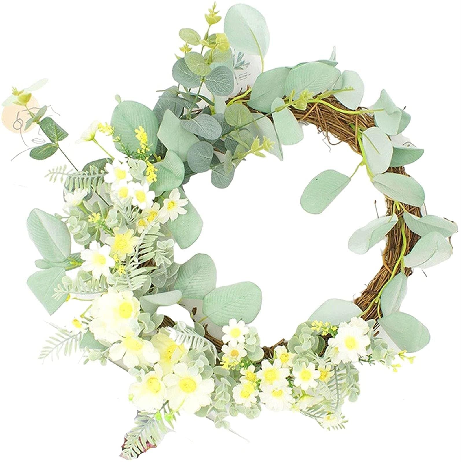 Artificial Wreath Decorative,Simulation Flower Garland Front Door Wreath Dried Cloth Window Wedding Decoration Home Wall Hanging Ornament Suitable,for Festival Celebration Front Door/Wall/Fireplace