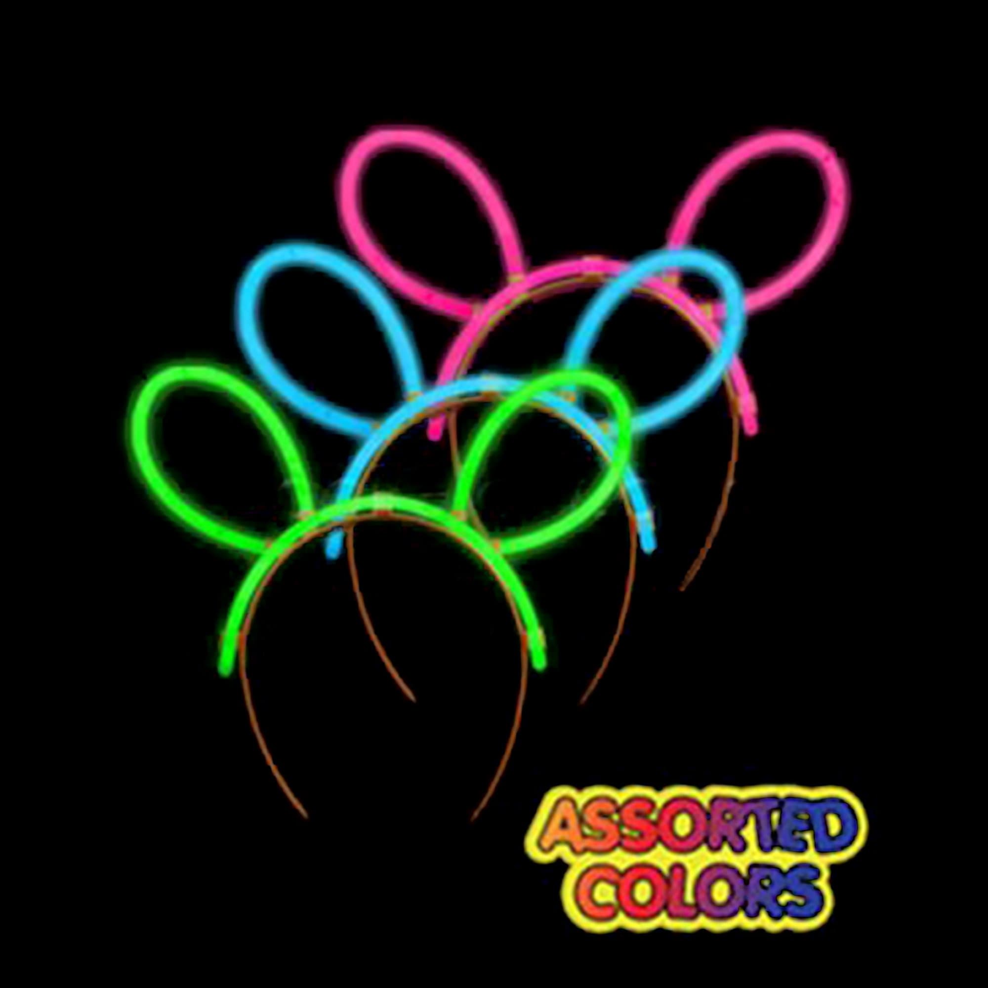 Fun Central6 Pack - Glow In The Dark Bunny Ears Headband | Assorted Colors | Mardi Gras Accessories for Women and Girls Men and Boys Party Favors Bunny Costume Glow Party Raves EDM Concerts