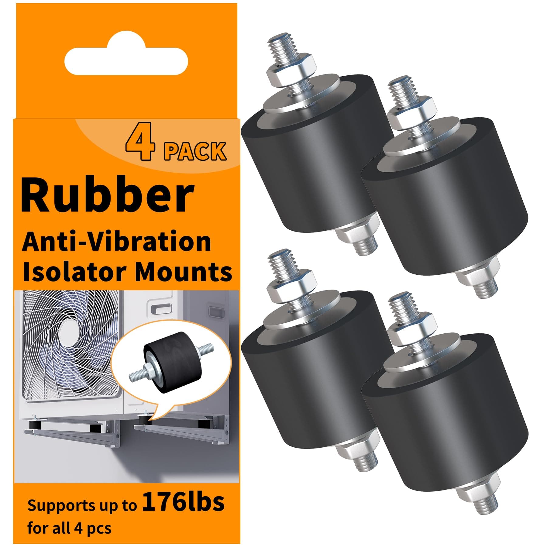 LBG Products Rubber Studs Shock Absorber Anit-Vibration Isolator Mounts for Mini Split Heat/Water Pumps, Air Compressors, Garage Motor, Diesel Engines, Harvester, Generator, Gasoline Engines(4Pack)