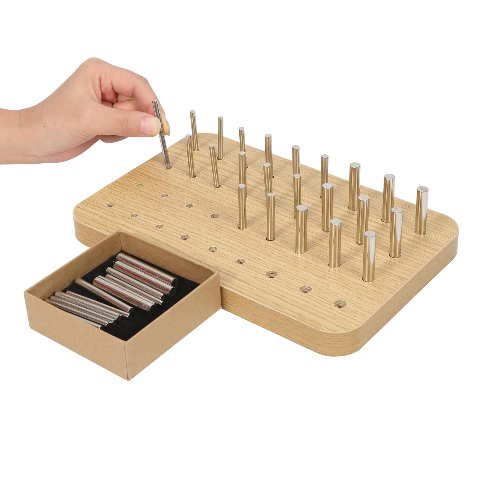 36-Hole Wooden Pegboard for Occupational Therapy, Hand Therapy Peg Board with 3 Sizes of Round Iron Pegs to Improve Finger Dexterity, Fine Motor Coordination & Sensory Rehabilitation