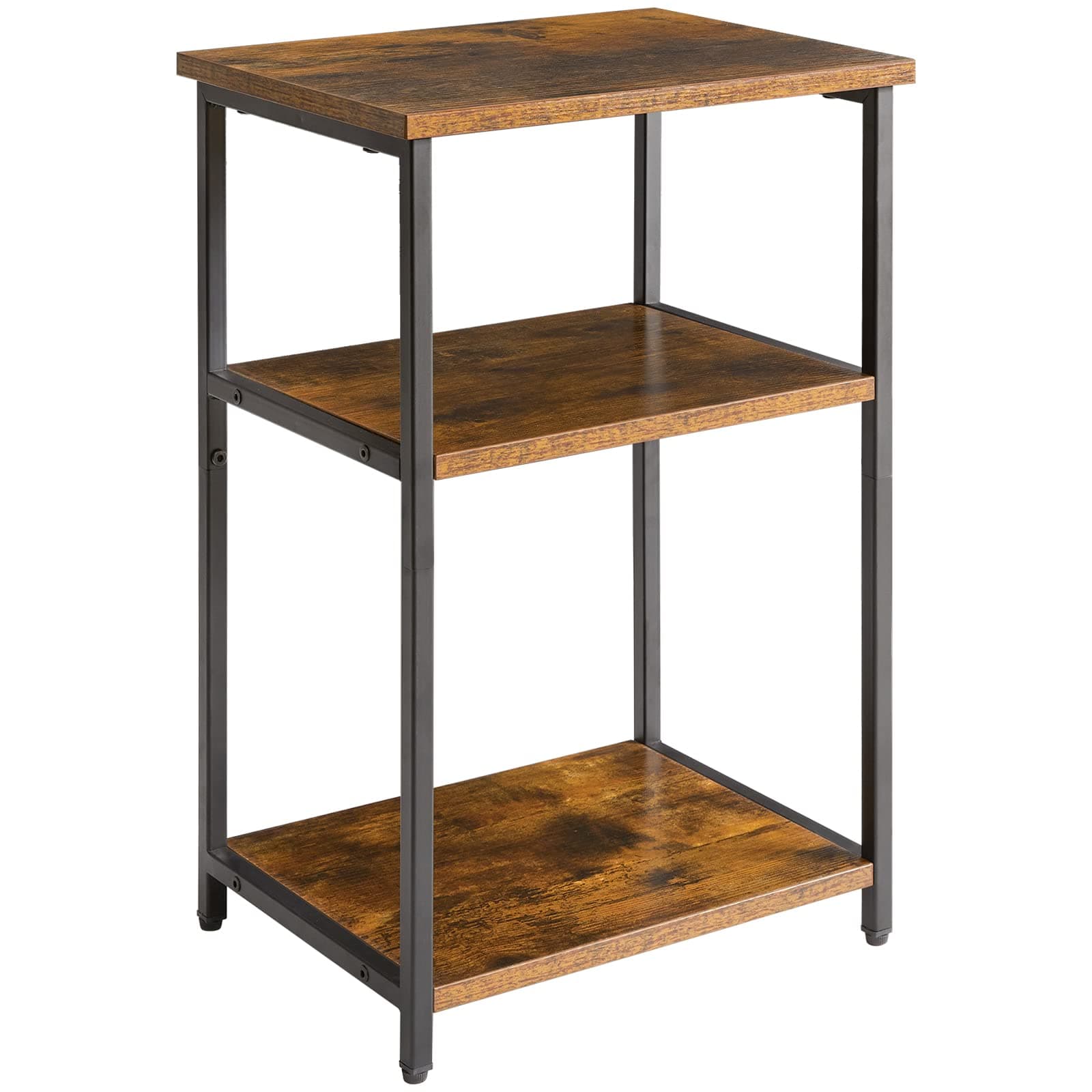 IBUYKE Industrial Side Table,End Table,Nightstand,3-Tier Storage Shelves,Steel Frame,for Hallway,Sofa,Living Room, Bedroom,Rustic Brown, 39 x 29 x 58.5 cm TMJ402H