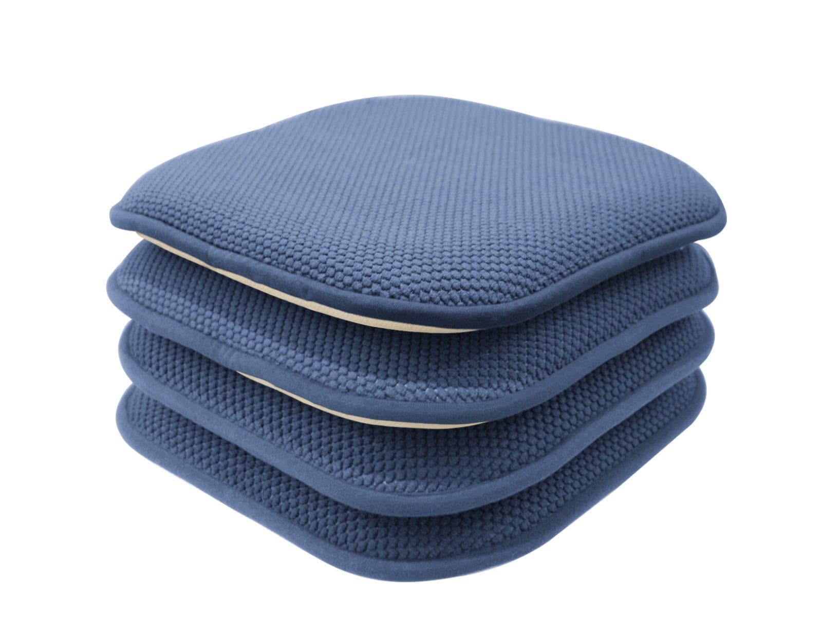 GoodGram 4 Pack Non Slip Ultra Soft Chenille Honeycomb Premium Comfort Memory Foam Chair Pads/Cushions - Assorted Colors (Blue)