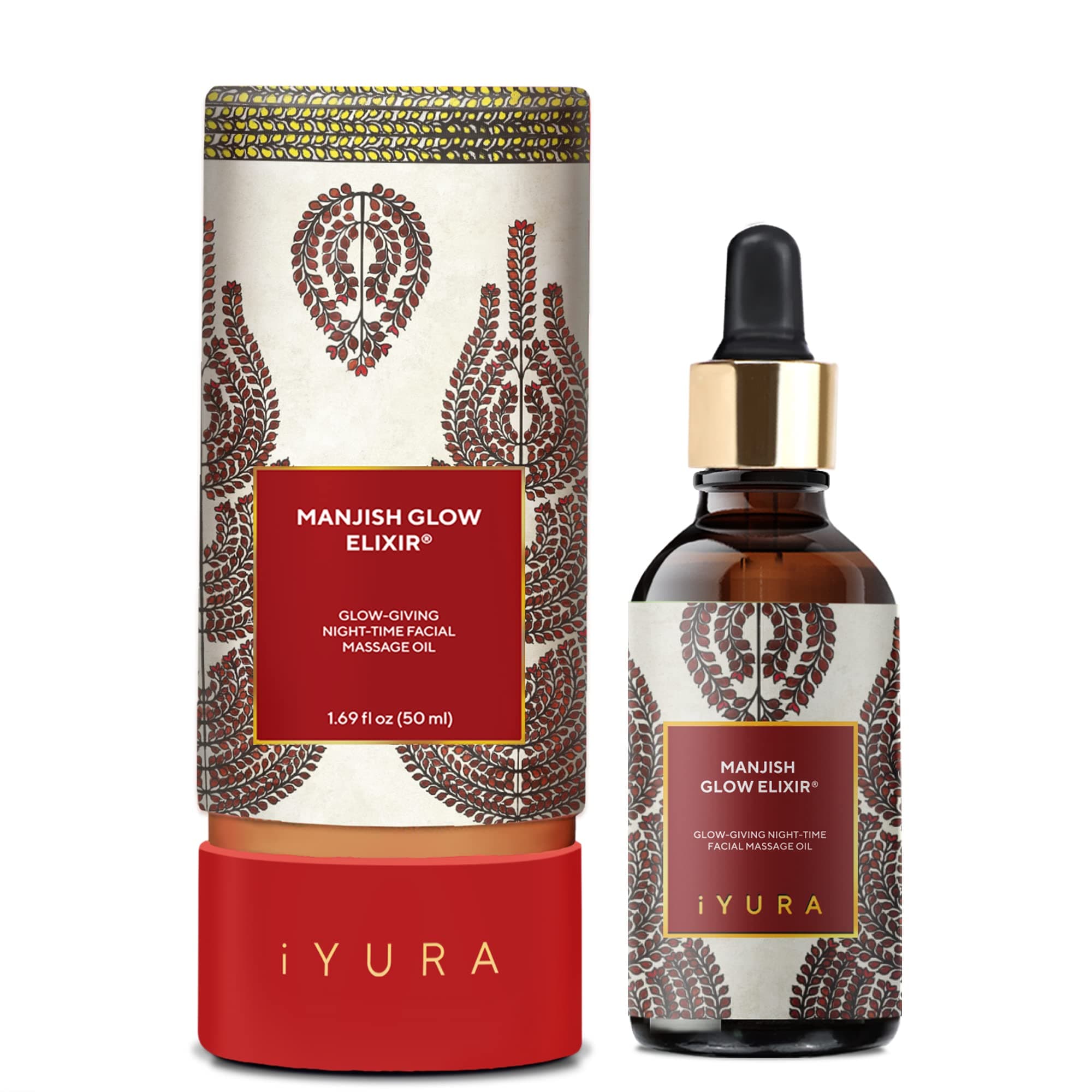 The Ayurveda Experience iYURA Manjish Glow Elixir - Traditional Glow-Boosting Face Moisturizer for an Instant Dewy Glow & Clear-looking skin – Lightweight, 100% Natural Nighttime Face Oil, 1.69 fl oz