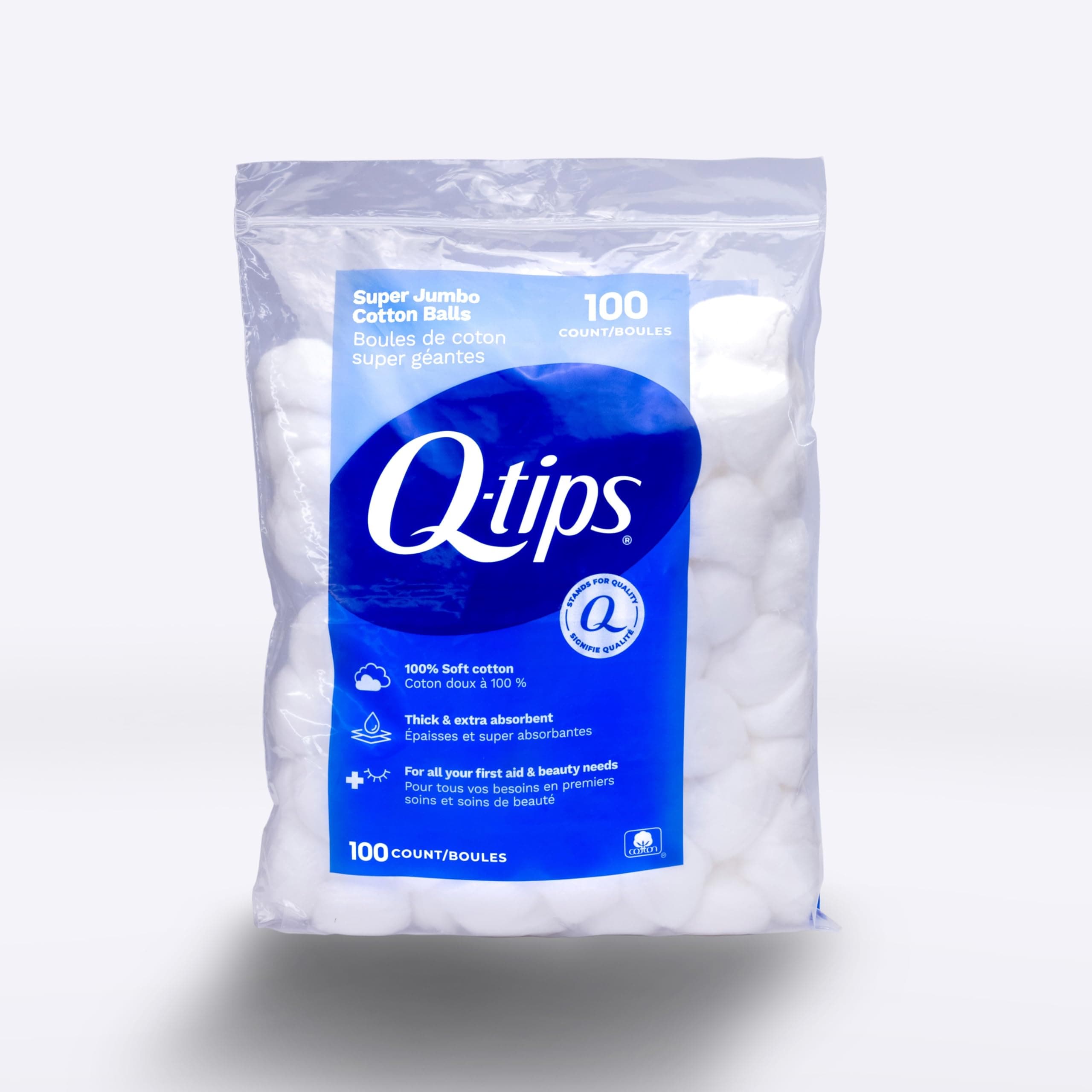 Q-Tips Super Jumbo Cotton Balls for Beauty, First Aid and Baby Care, 100% Thick Cotton, 100 Count