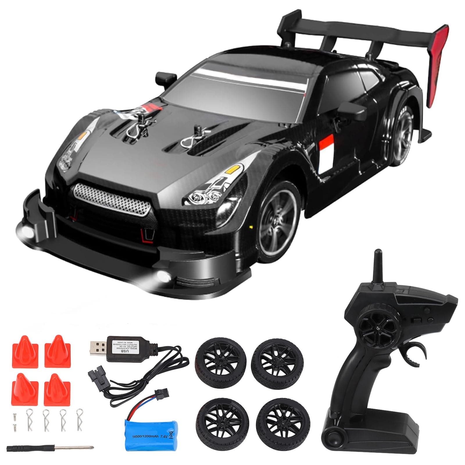 1/16 RC Drift Car Remote Control 2.4Ghz 4Wd 40Km/H High Speed Race Car - Waterproof Electric Toy for Boys, Kids Gift RTR, Black