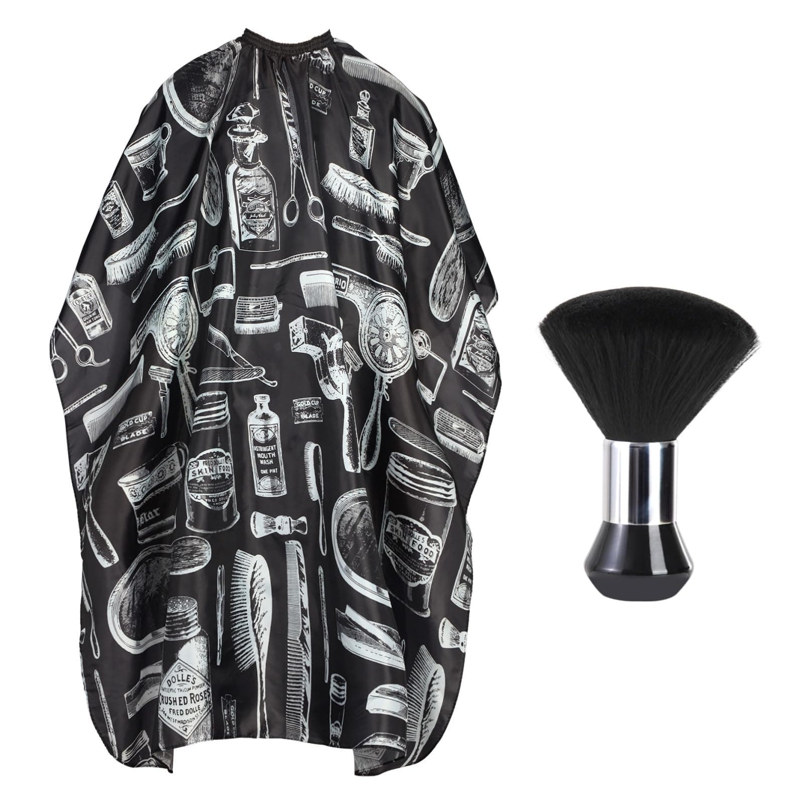 Professional Hair Cutting Cape with Neck Duster Brush, Large Size Salon Barber Cape for Men, Women and Kids(Barber Supplies Pattern)