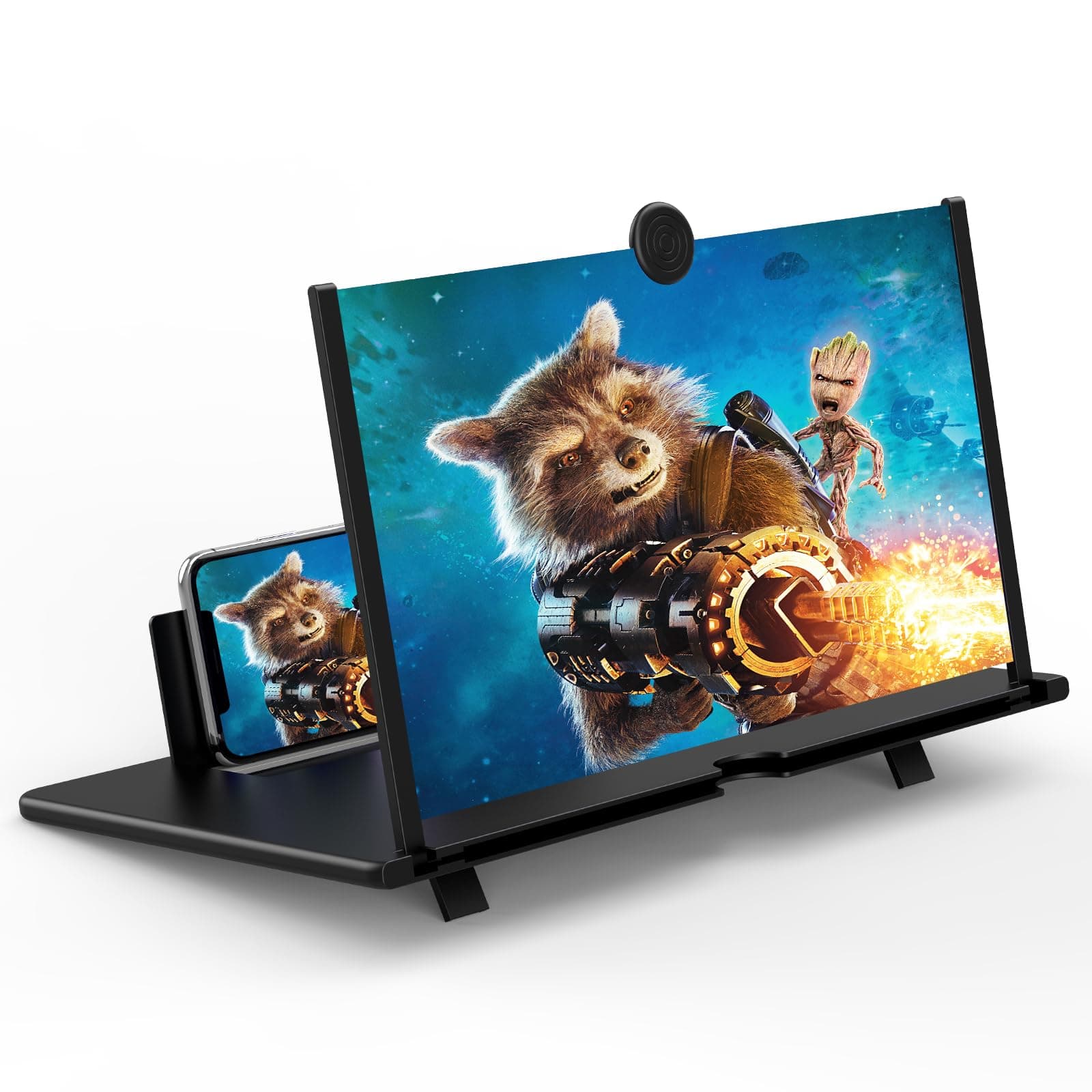 18" Screen Magnifier for Cell Phone,3D HD Magnifying Projector Screen Enlarger for Movies, Videos and Gaming, Foldable Phone Stand Holder with Screen Amplifier,Compatible with All Phones (Black 18")