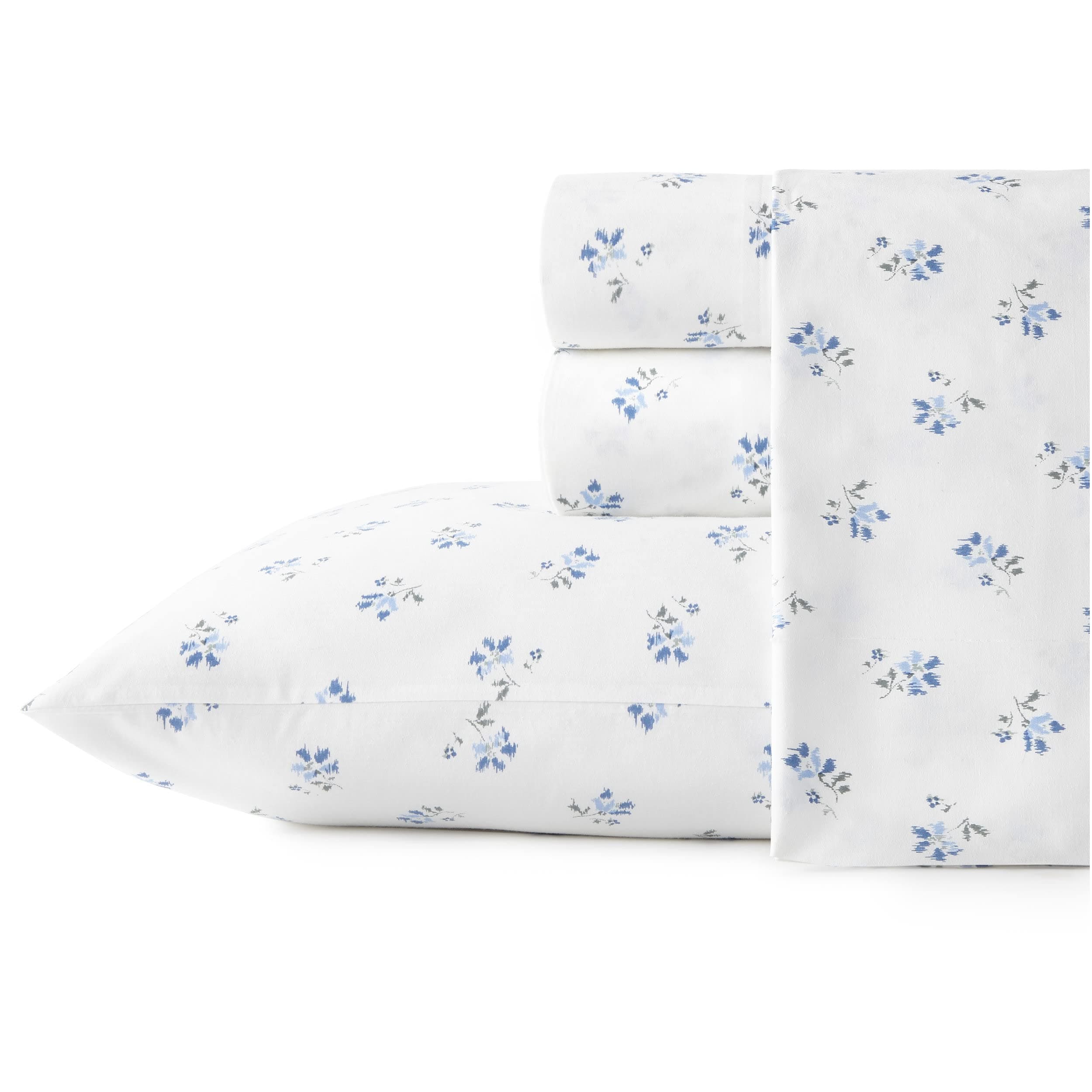 Queen Sheets, Cotton Percale Bedding Set, Crisp & Cool Ideal Bedding Set (Blue Sketchy Ditsy, Queen)