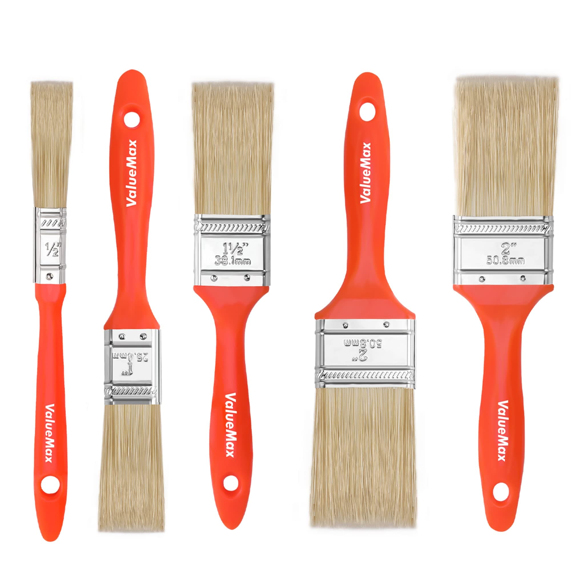ValueMaxPaint Brushes 5-Pack, Paint Brush Set with 4 Sizes, Professional Wall Brush, Flat Small Paintbrushes with Comfortable Handle for Fences, Doors, Woodwork, Furniture, DIY, Arts Crafts