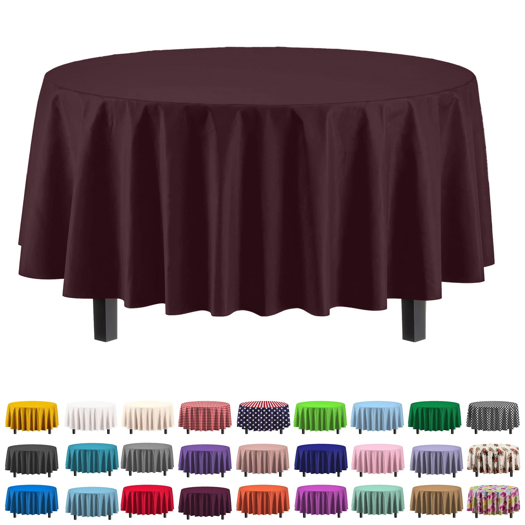 Exquisite 12-Pack Premium Plastic 84-Inch Round Tablecloth - Brown