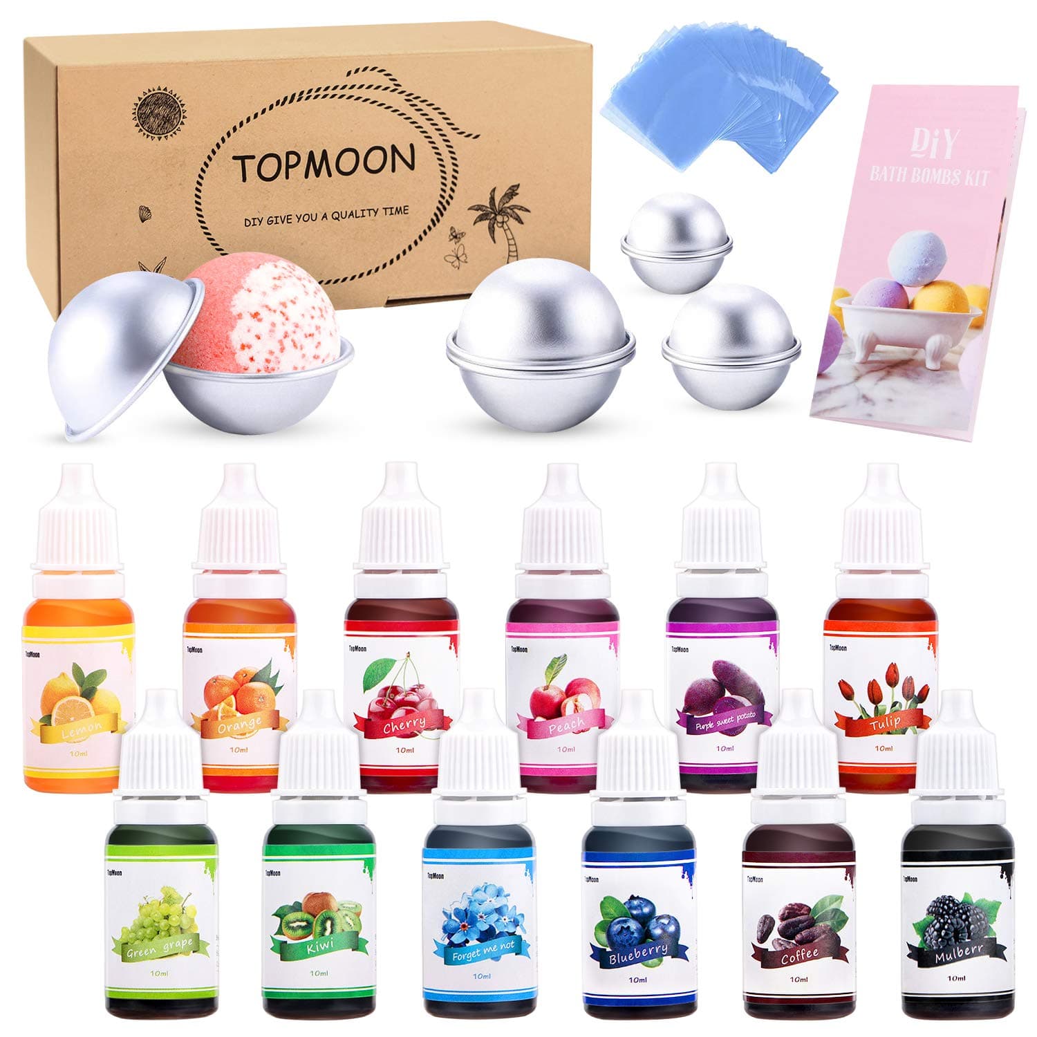 Bath Bomb Kit, with Soap Colorant, Bath Bomb Mold Set and Skin Safe Food Grade Soap Dye for Bath Bomb Making Kit, Soap and Any DIY Crafts Coloring - with Instructions