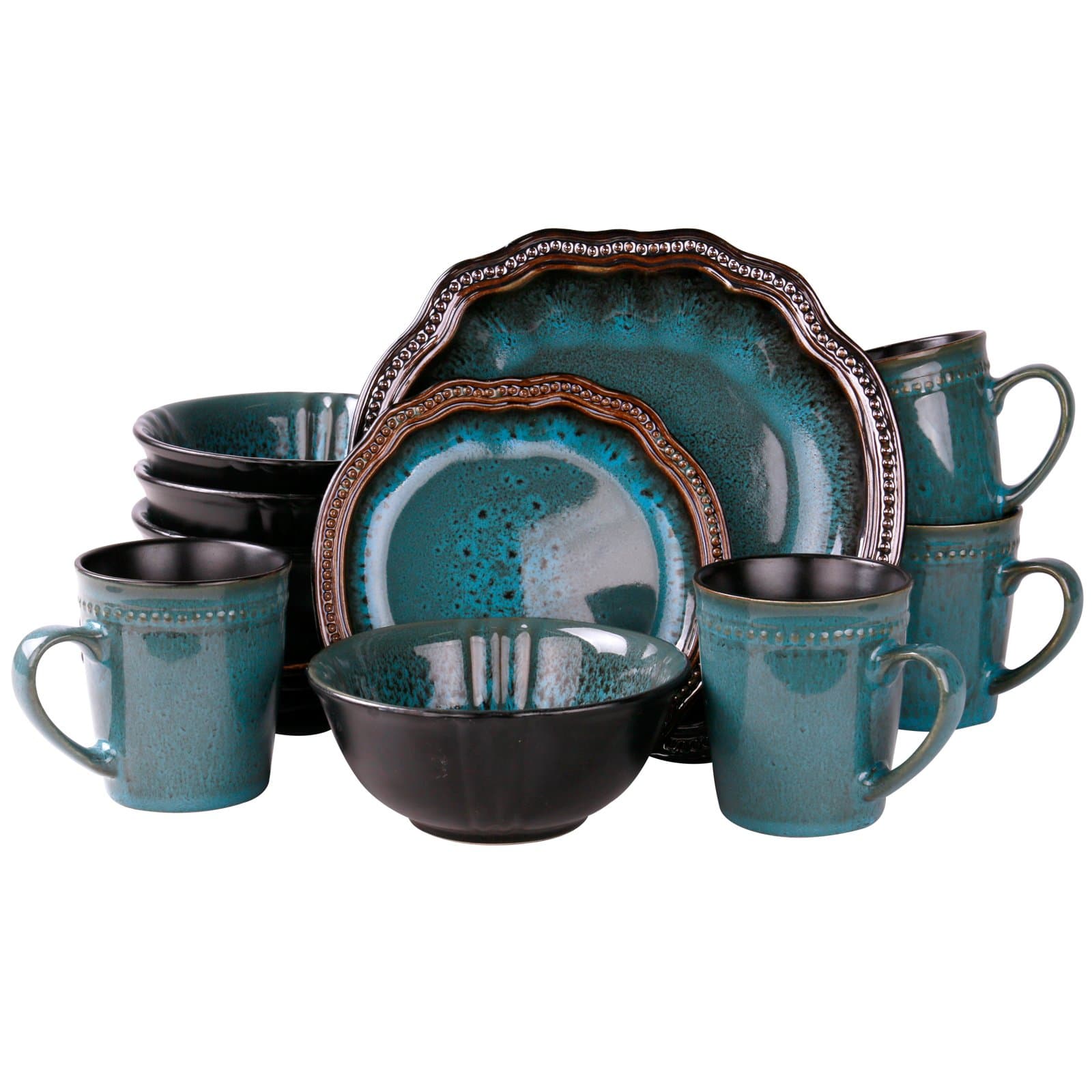 Elama Round Stoneware High Class Dinnerware Full Service Set, Ocean Blue