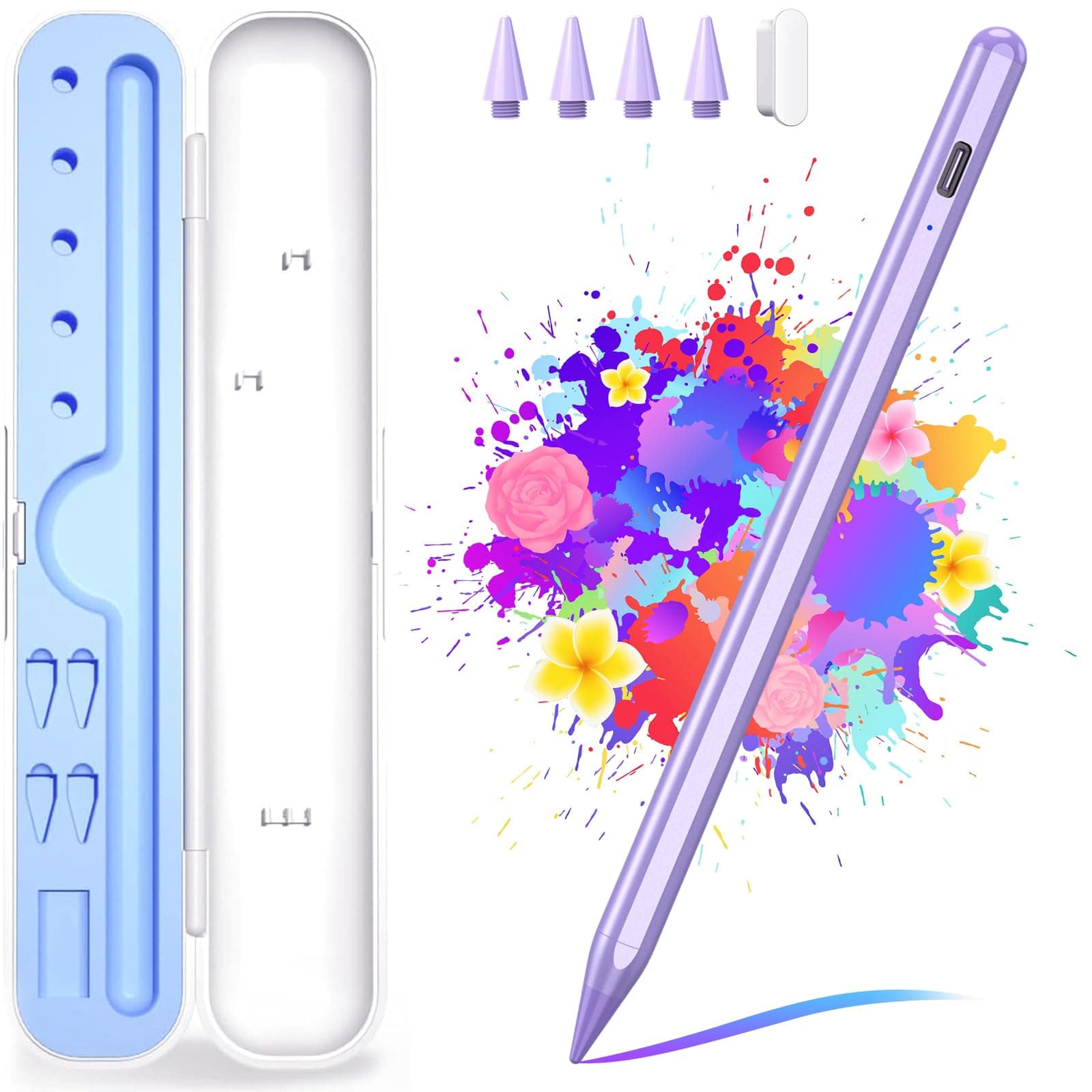 Stylus Pen for iPad A16/10th/9th Generation, 10Mins Fast Charge for Apple Pencil&iPad Pen, Compatible with iPad A16/10th/9th/8th/7th/6th/Pro 13''11''M4/12.9 inch/Air 11'' 13'' M3/M2/Mini 6/5, Purple