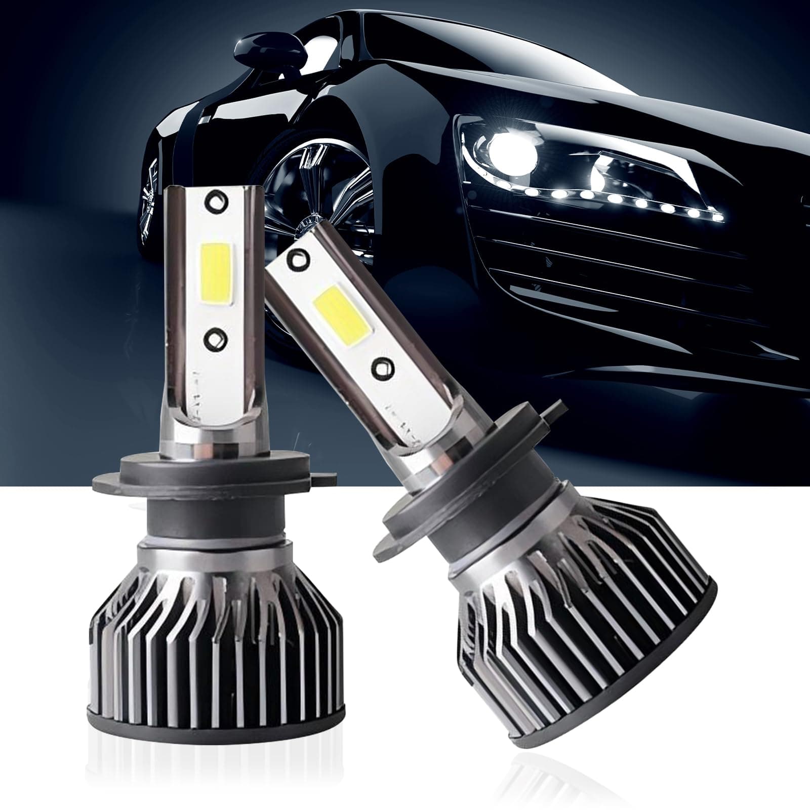 2 PCS H7 Car LED Fog Light, 38 W 6000 K 6000 LM IP68 Waterproof High-brightness COB Wafer Bulb, Auto Auxiliary Lighting Accessories, Compatible with Most Car Models (White)