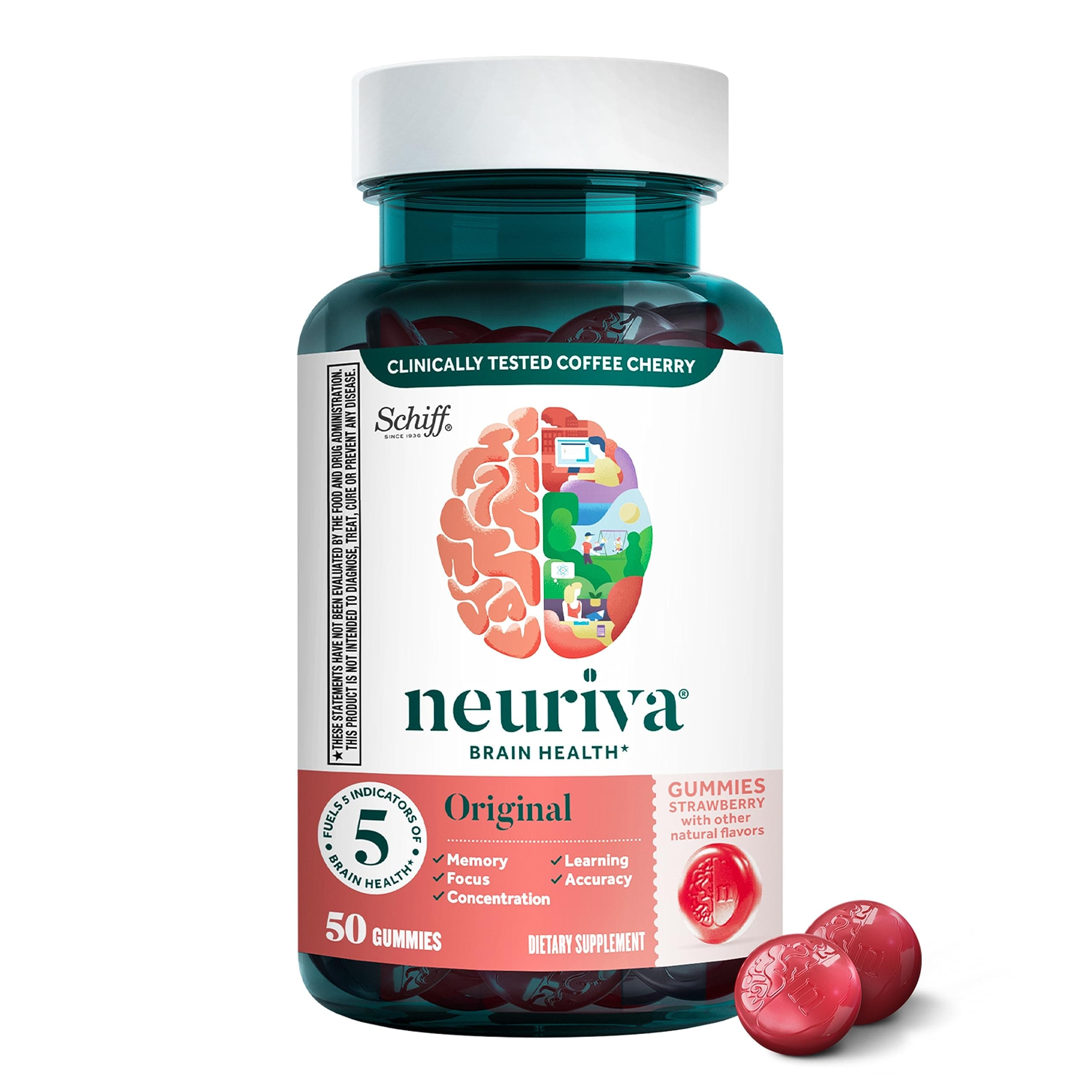 Original Brain Supplement for Memory, Focus & Concentration + Learning & Accuracy with Clinically Tested Nootropics Phosphatidylserine and Neurofactor, Strawberry Flavor, 50 Gummies