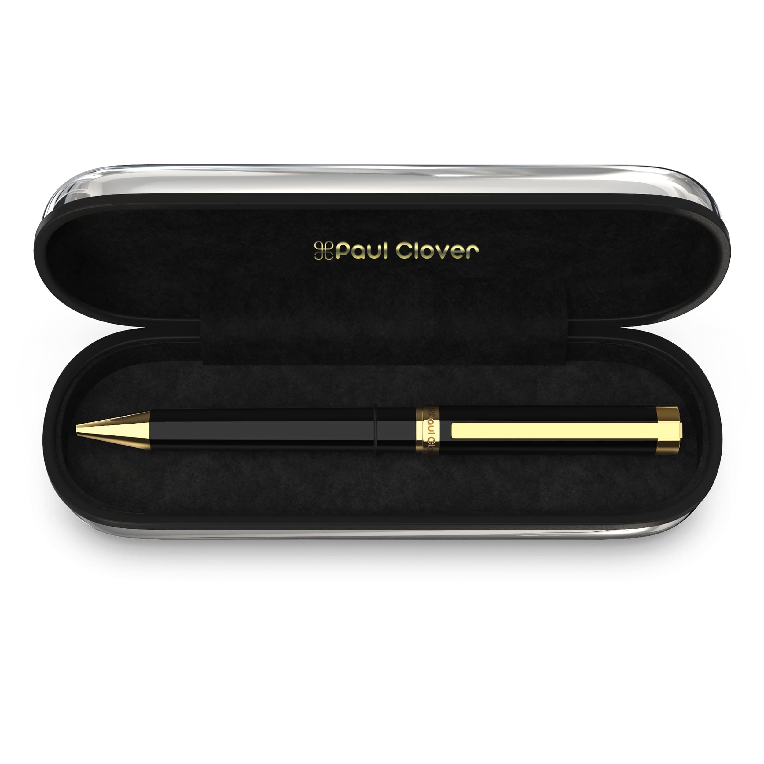 Gloss Black Lacquer Ballpoint Pen - Copper Material - 24K Gold Finish with Stunning Luxury Chrome Case, 3 Extra Refills, Best Gift Set for Men & Women, Professional, Birthday