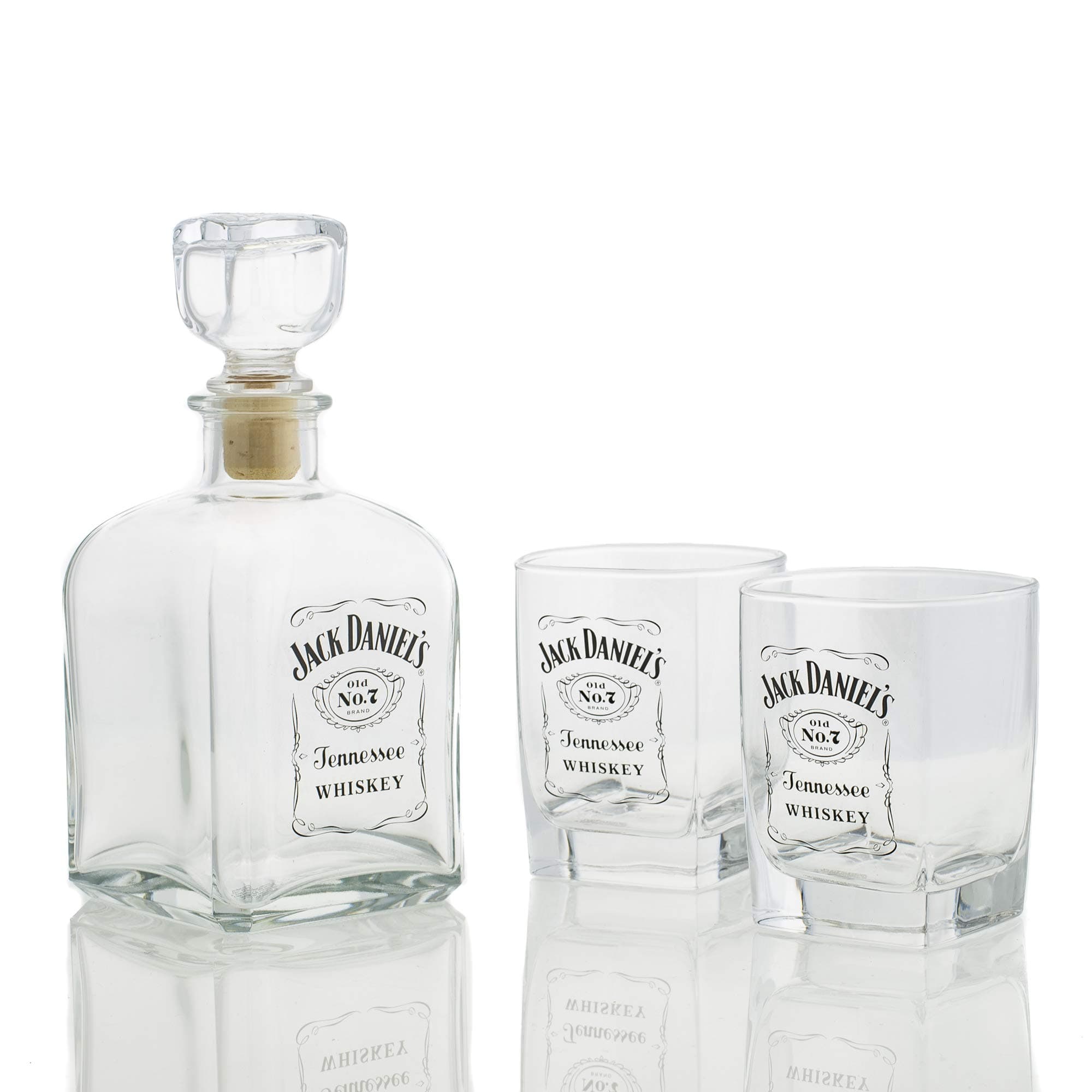 Jack Daniel's Bottle Design 3 Piece Decanter & Double Old Fashioned Glasses Set