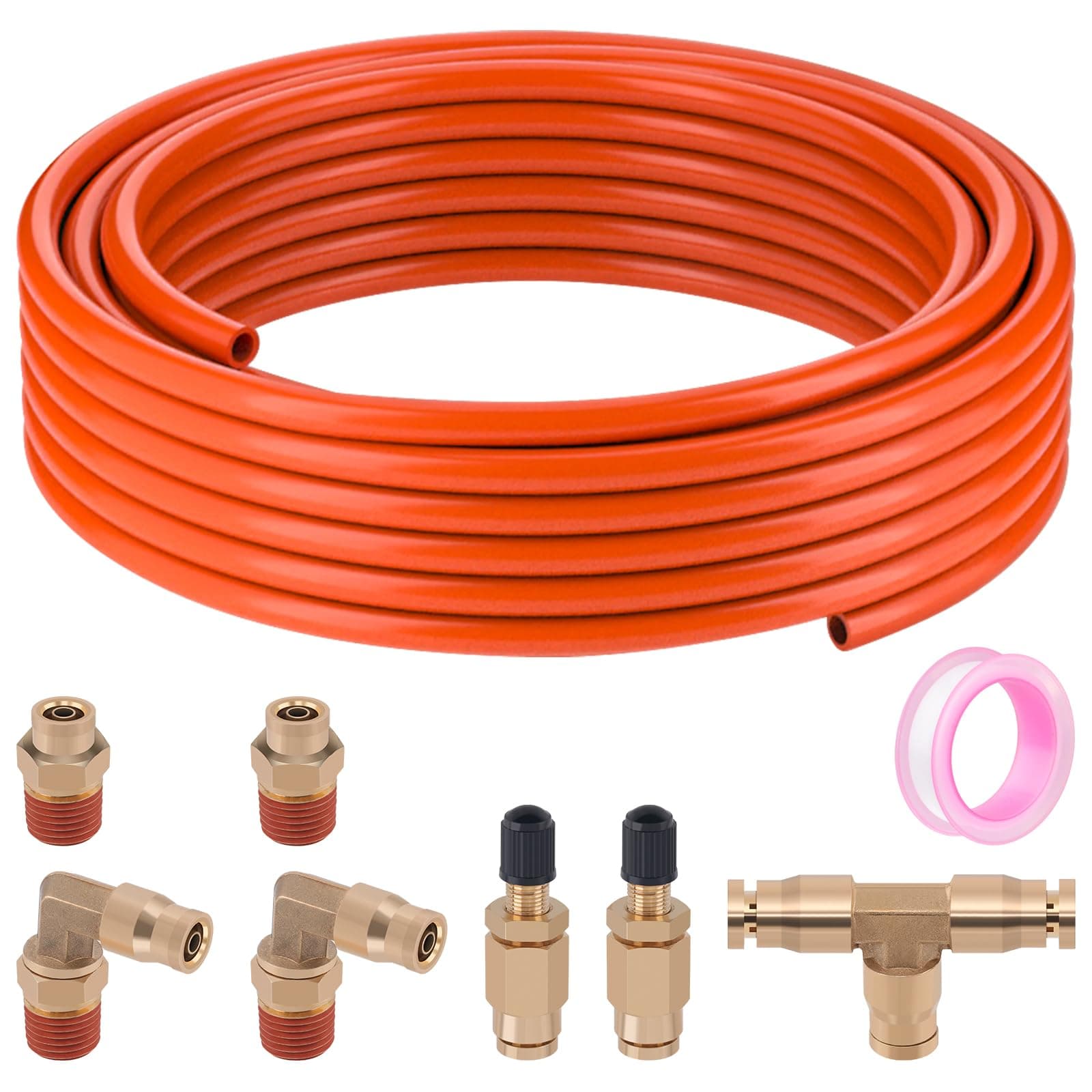 1/4" DOT Air Line Kit for Air Spring Bag Suspension Kit with Fittings, 25 FT PA DOT Air Line with Brass Fittings Air Bag Hose Kit, Including Inflation Schrader Valves (7.6 Meters)