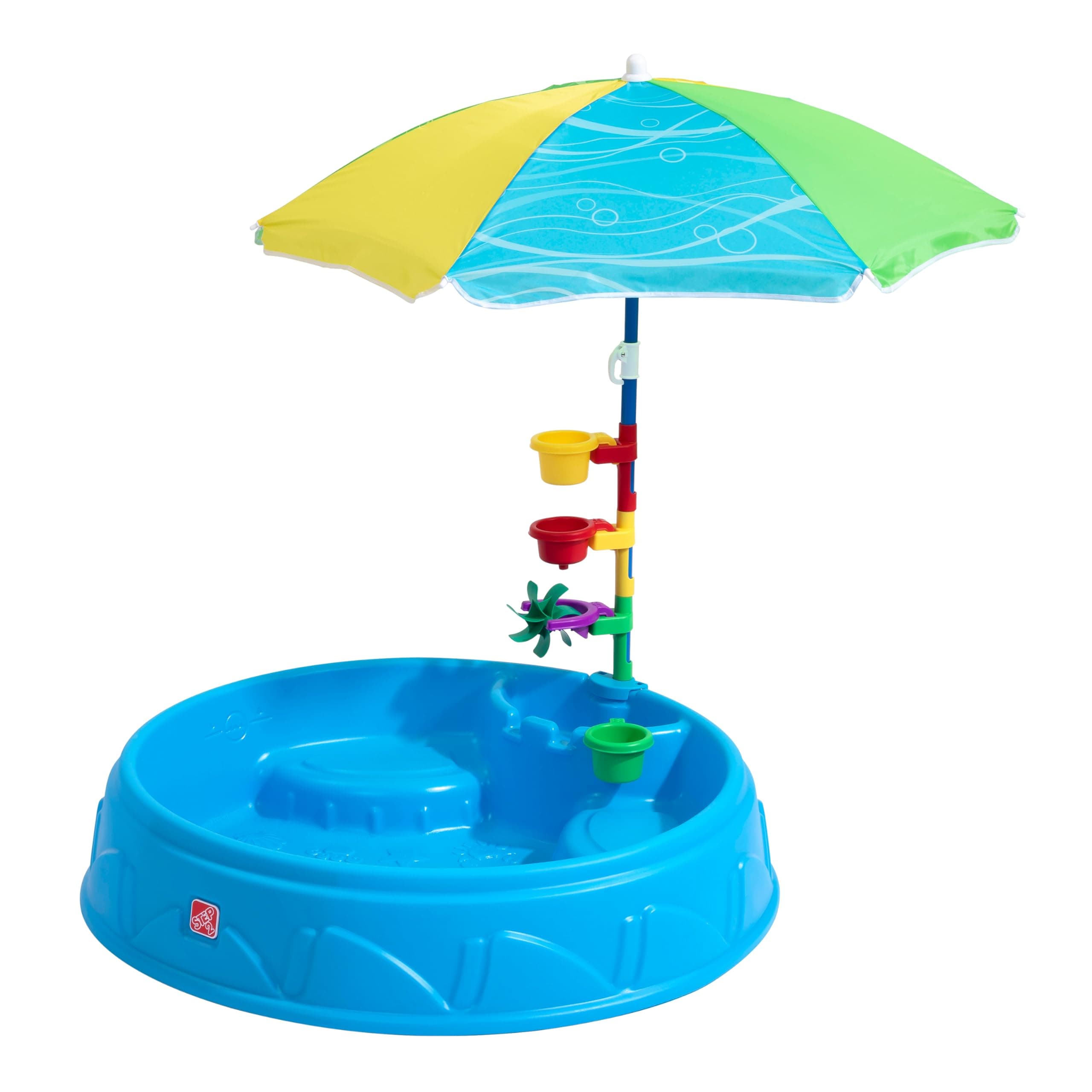 Step2 Play & Shade Pool, Kids Activity Pool with Umbrella, Summer Outdoor Toys, 7 Piece Toy Accessories, For Toddlers 2+ Years Old