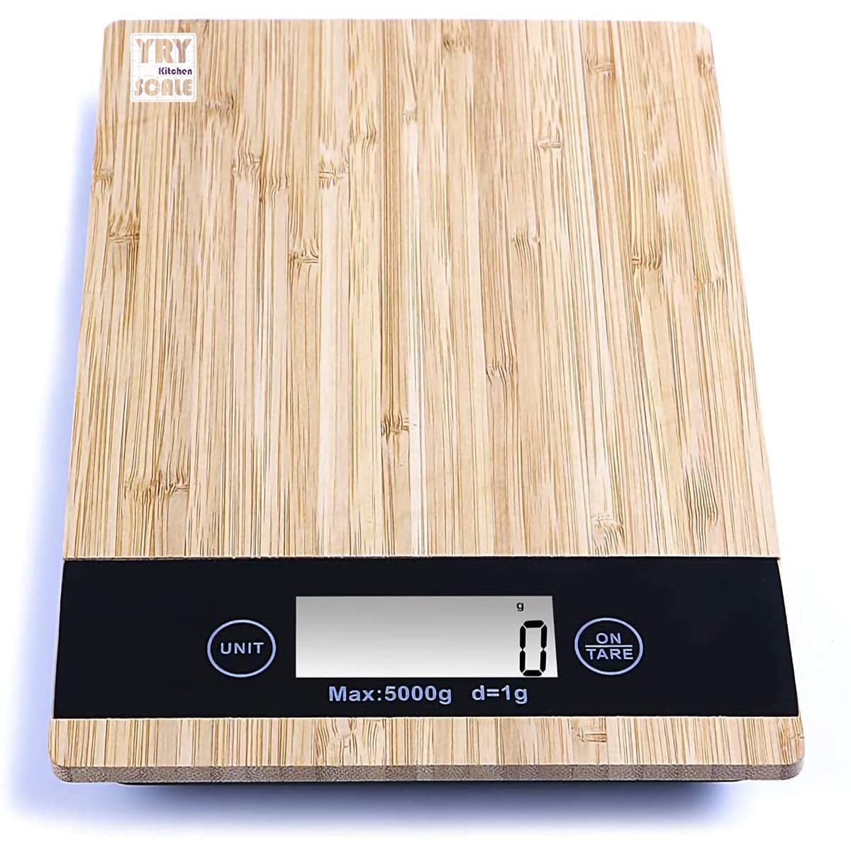 YRY Organical Bamboo Kitchen Scale - 11 lbs Capacity, 0.1 oz Precision, LCD Display, Tare Function, ML Unit - Cooking and Baking Food Scale (Yellow Bamboo 5kg/1g)