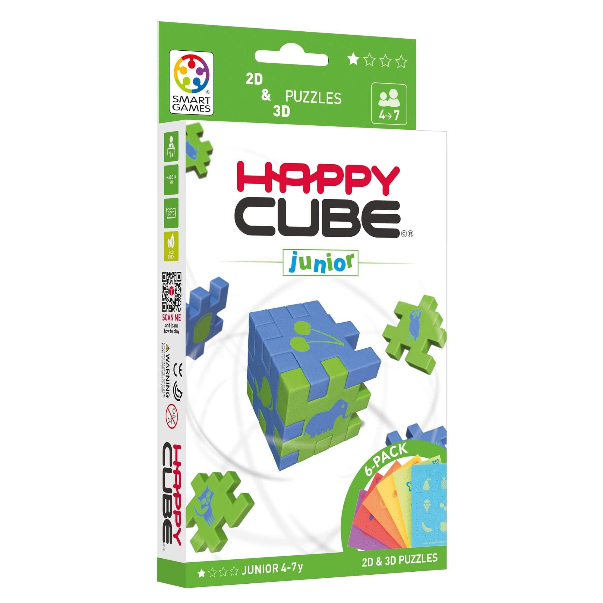 SmartGames - Happy Cube Junior, 2D and 3D Puzzles, Foam Cubes, Ages 4-7