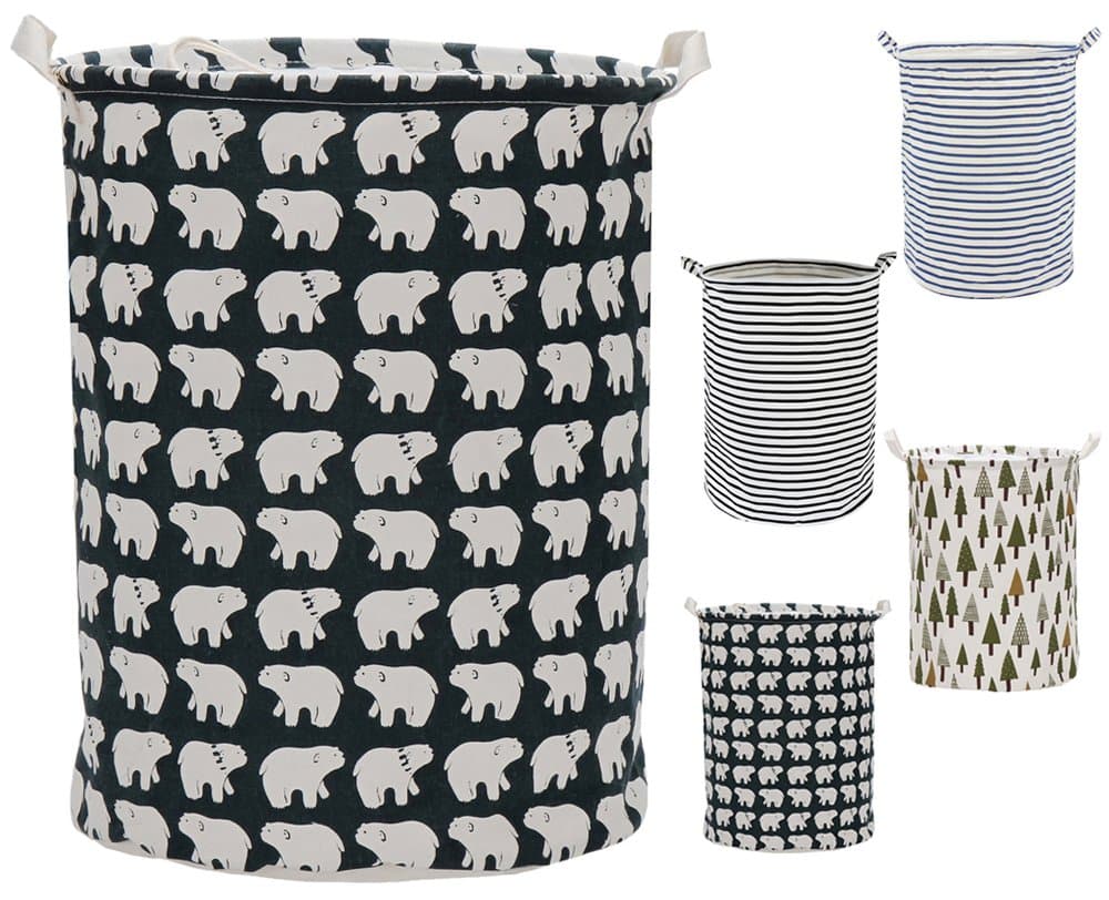 Greenmigo Foldable Laundry Clothes Hamper,Large Cylindric Closet Storage Bin Canvas Bag Storage Basket Bucket(BlueBears)