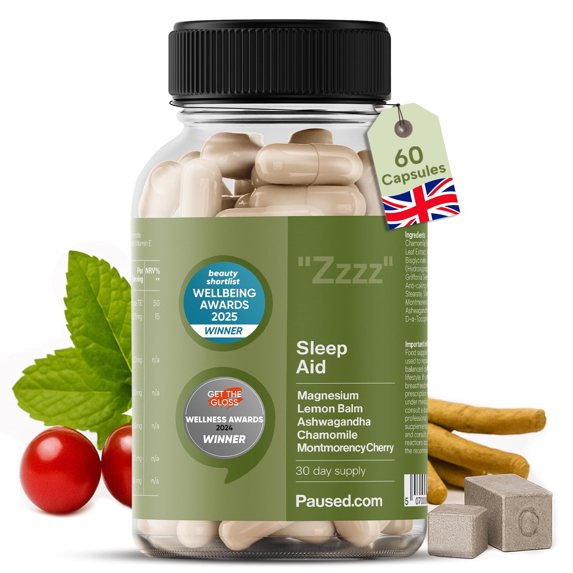 Sleep Aid Supplement - 60 Capsules | 1 Month Supply Sleep Support with Magnesium, Chamomile & Ashwagandha for Natural, Fast & Quality Sleep | Vegan & Gluten-Free | UK