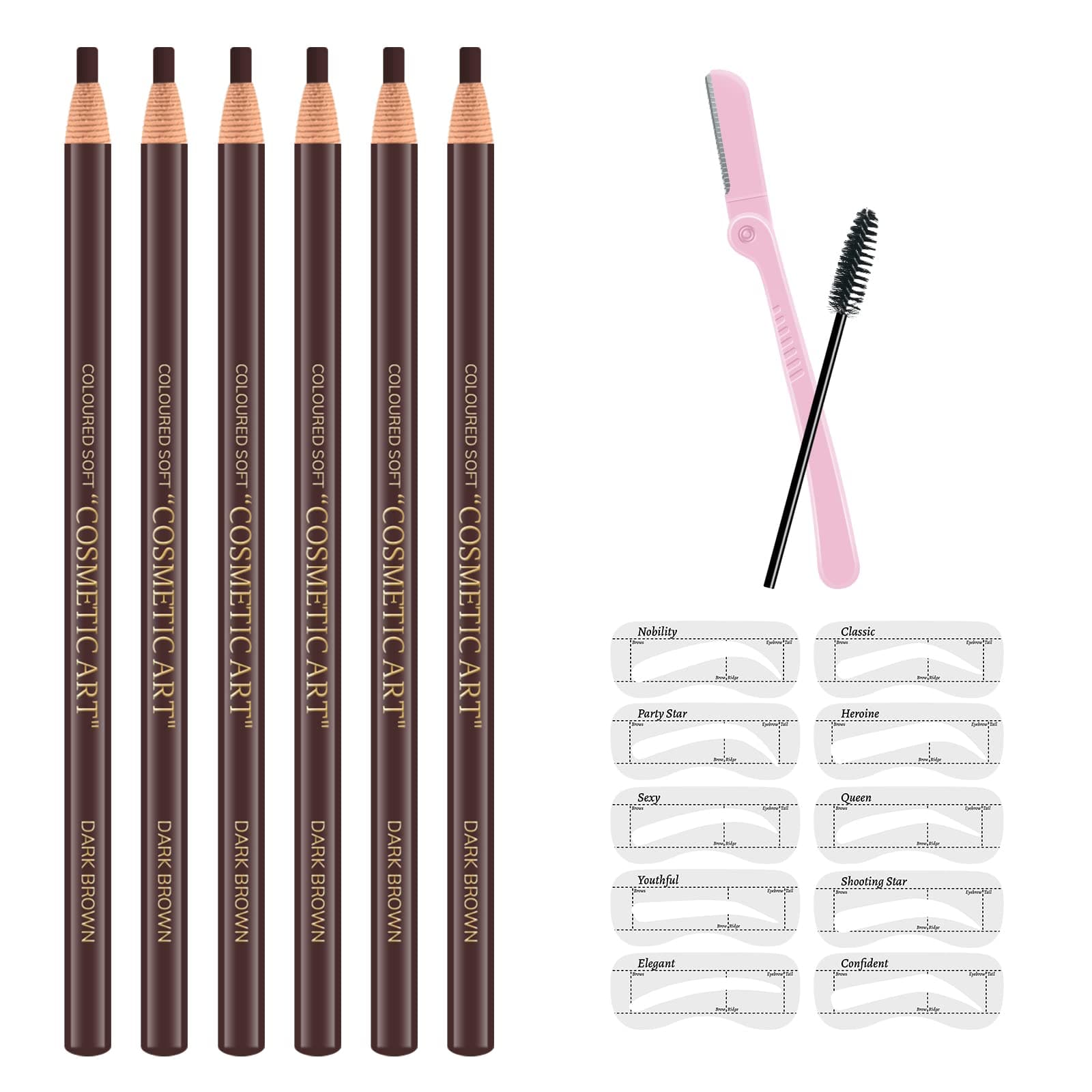 Ownest 6 Pcs Pull Cord Peel-off Eyebrow Pencil Tattoo Makeup and Microblading Supplies Set for Marking, Filling and Outlining, Waterproof and Durable Permanent Eyebrow Liner -Dark Brown
