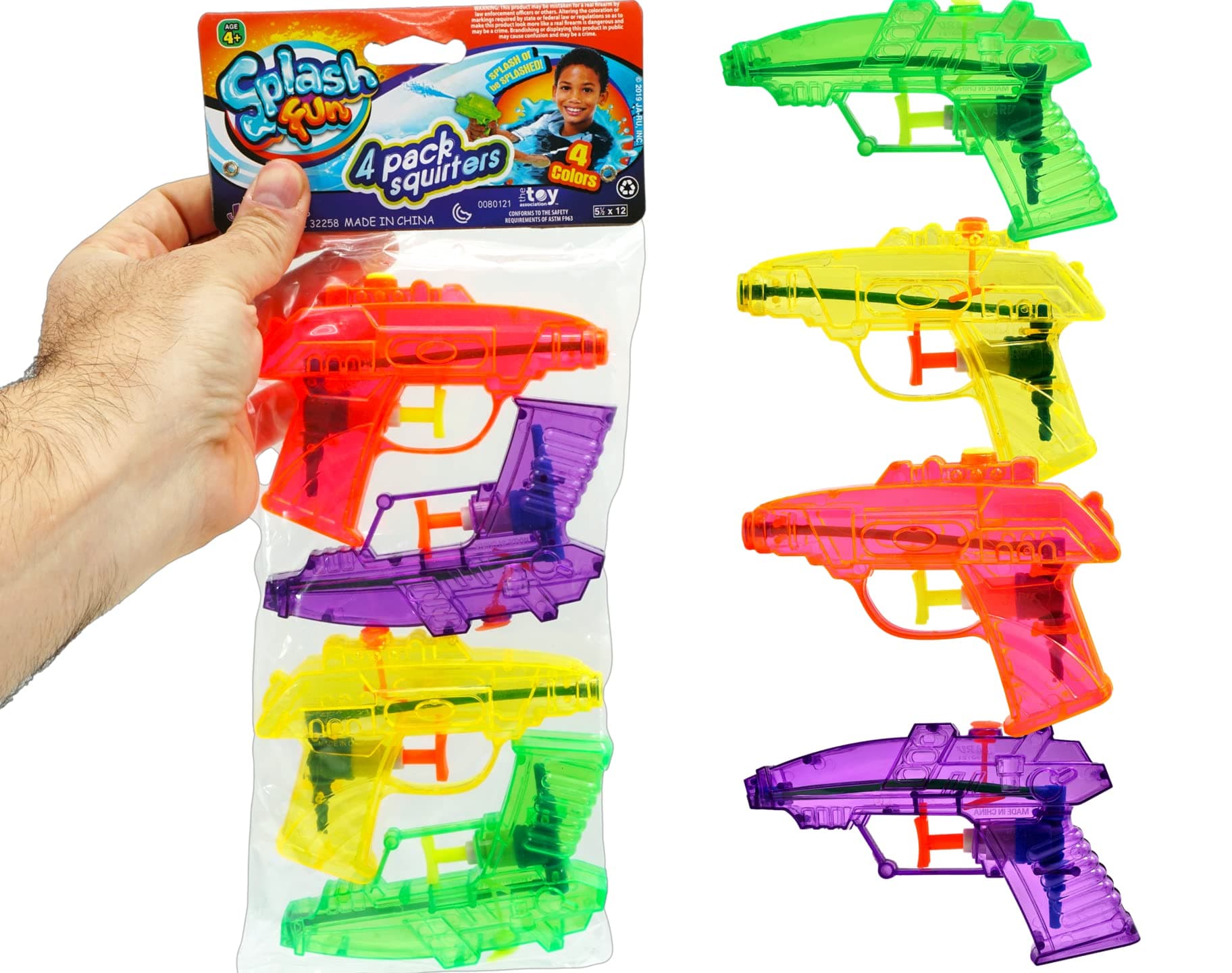 Mini Water Gun Toy 1 Pack (4 Guns) Bulk Water Squirt Soaker Guns for Kids & Adults | Dog Training & Cat Training Water Blaster | Beach and Pool Water Gun Pack. Summer Water Games F-858-1