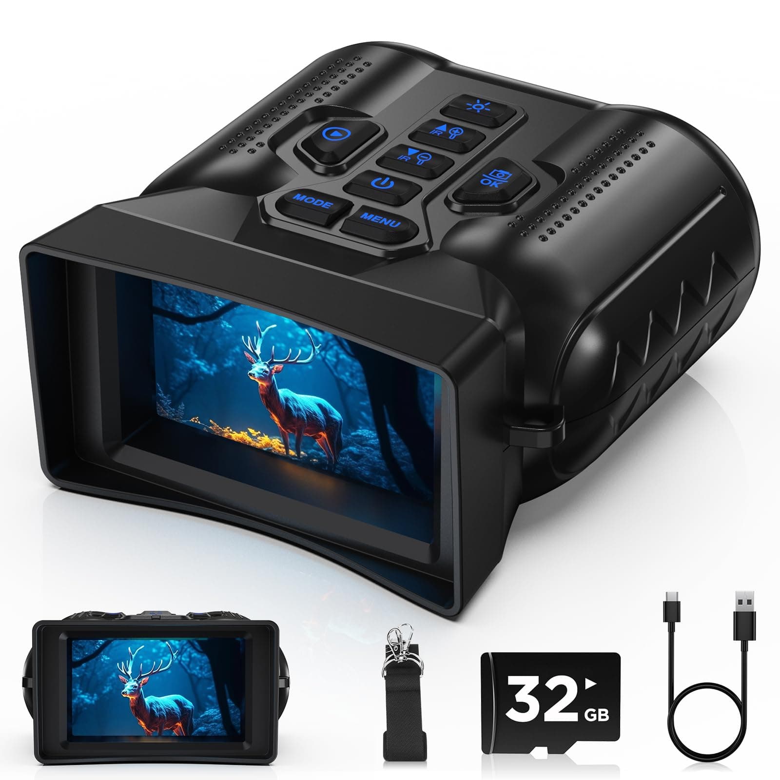 Night Vision Goggles,4K Night Vision Binoculars for Adults,Thermal Binoculars with 10X Zoom & 9-Level Infrared,32GB TF Card Included,Photo & Video Recording,Compact Design,Ideal Gifts for Men