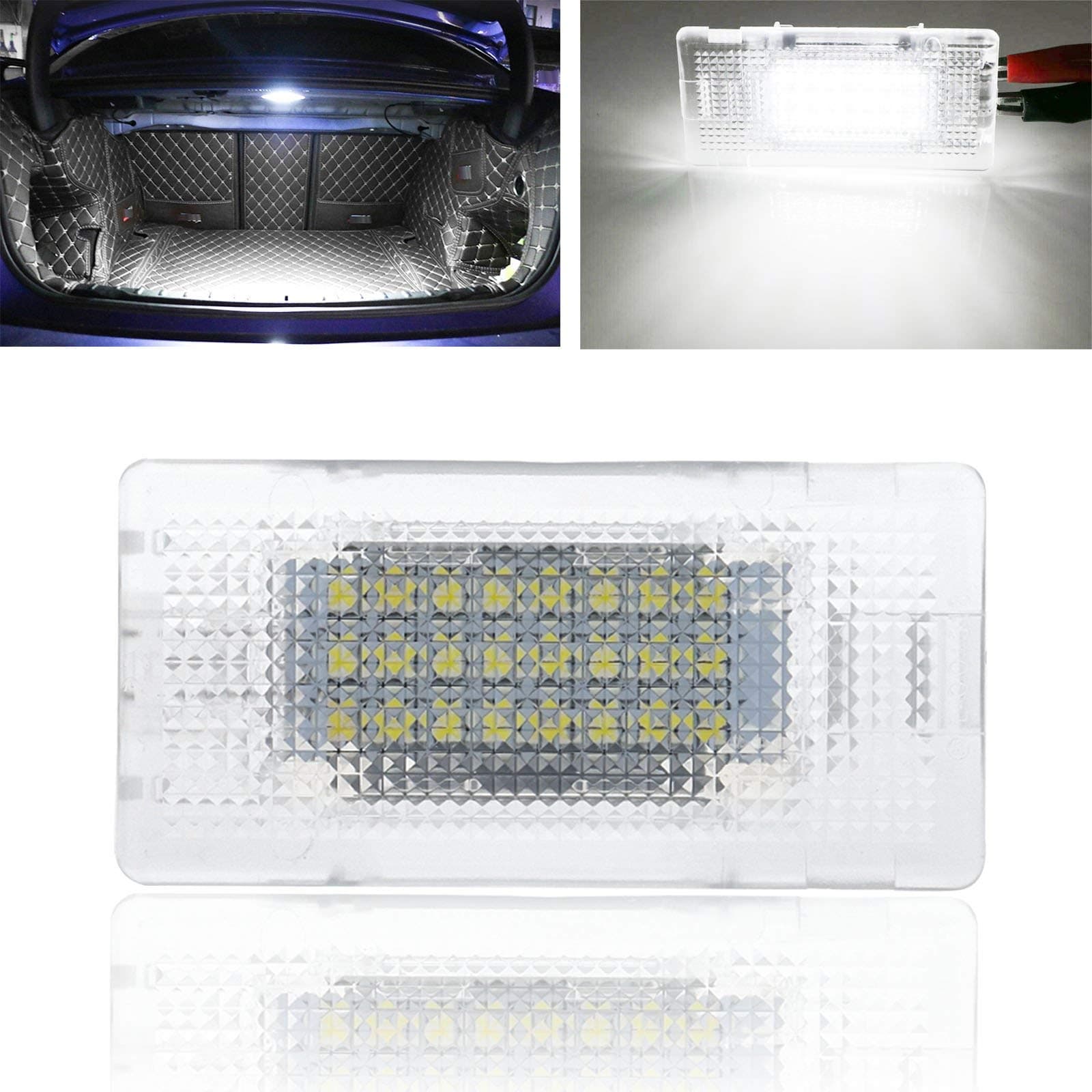 x xotic tech Super Bright Xenon White Full LED Trunk Cargo Area Light Assembly Compatible With BMW 3 5 6 7 Series X1 X5 MINI 24-SMD Error Free (Part # 6331696203963316962040 63318360112 63318360588)