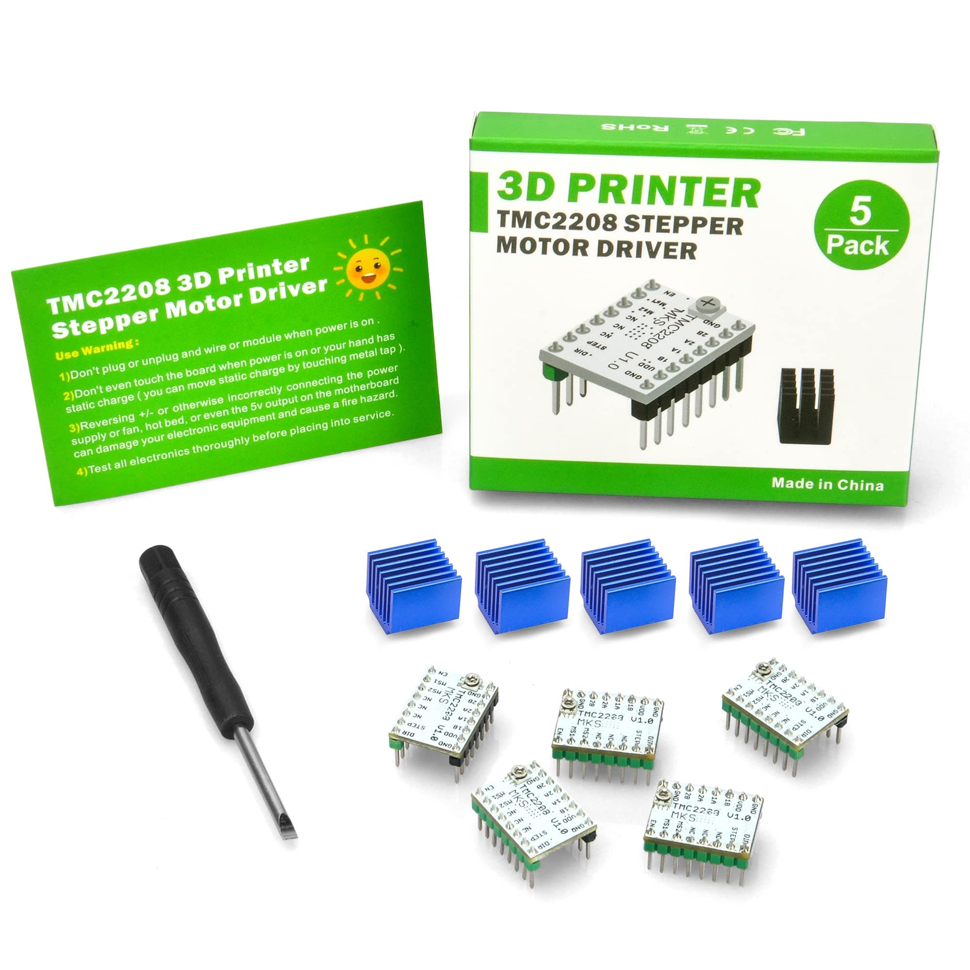 KOOKYE TMC2208 Stepper Motor Driver UART Model Stepstick Driver Module Carrier with Heat Sink Screwdriver for 3D Printer Controller Ramps1.4 MKS Gen Anycubic Ender 3 Pro