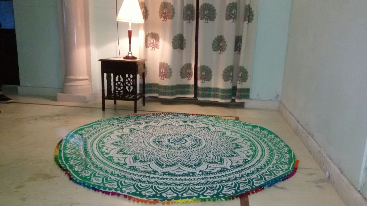 Indian Mandala Round Roundie Beach Throw Tapestry Hippy Boho Gypsy Cotton Tablecloth Beach Towel (Green)