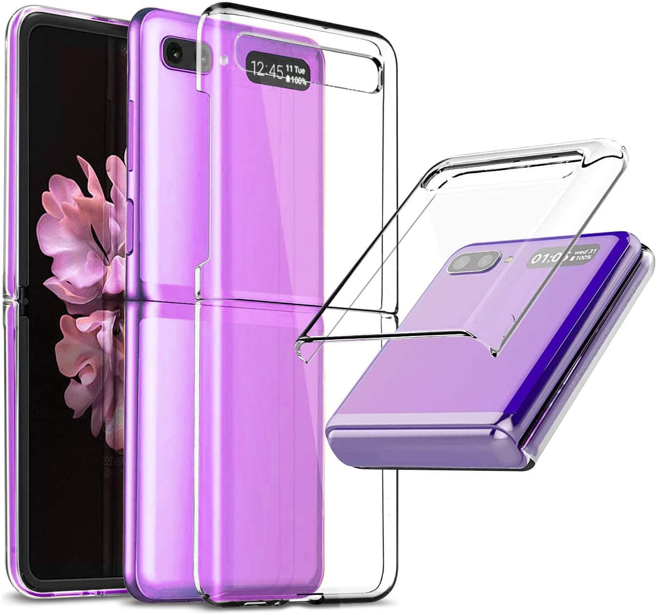 20pcs Galaxy Z Flip Case, Ultra-Thin Foldable Transparent Hard Plastic Back Cover Shockproof Protective Case for Samsung Galaxy Z Flip 6.7" - Clear