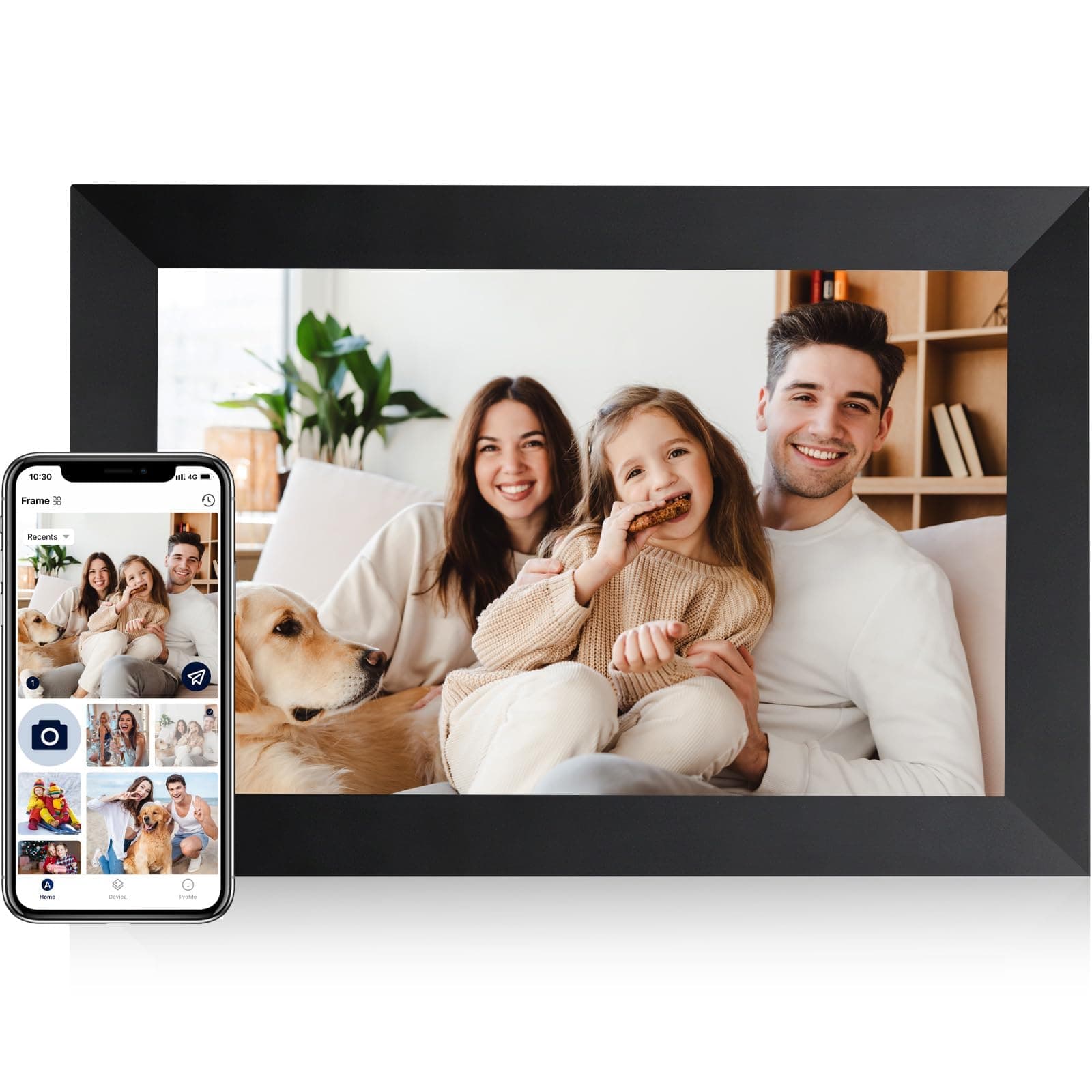 AEEZO 10.1 Inch WiFi Digital Picture Frame, IPS Touch Screen Smart Cloud Photo Frame with 32GB Storage, Auto-Rotate Easy Setup to Share Photos or Videos via AiMOR APP, Wall Mountable Black