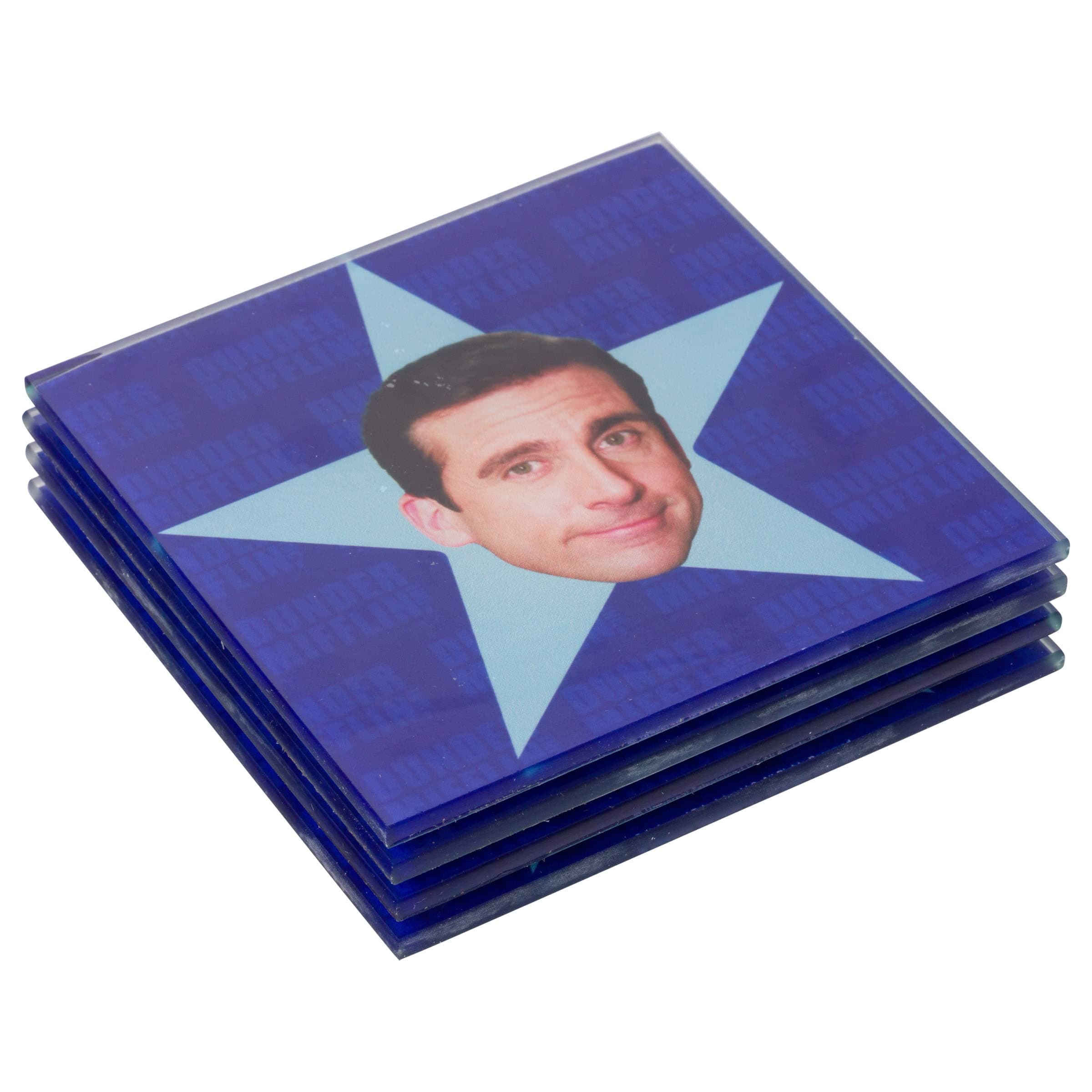 Silver Buffalo The Office Star Faces 4 PCS Glass Coaster Set