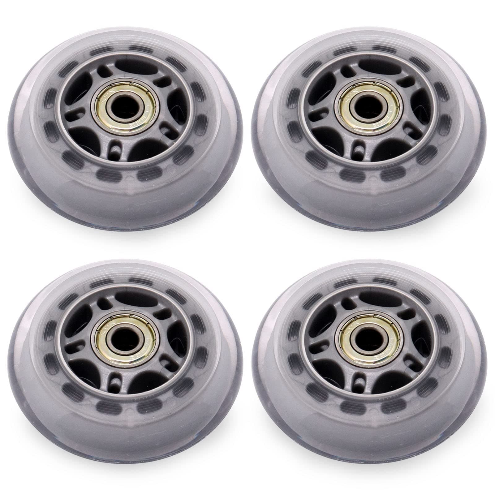 Inline Skate Wheels with Bearings, 3 Inch Roller Blade Wheels 76mm Outdoor and Indoor Clear Wheel for Office Chairs, Luggage (4 Pack, Silver)