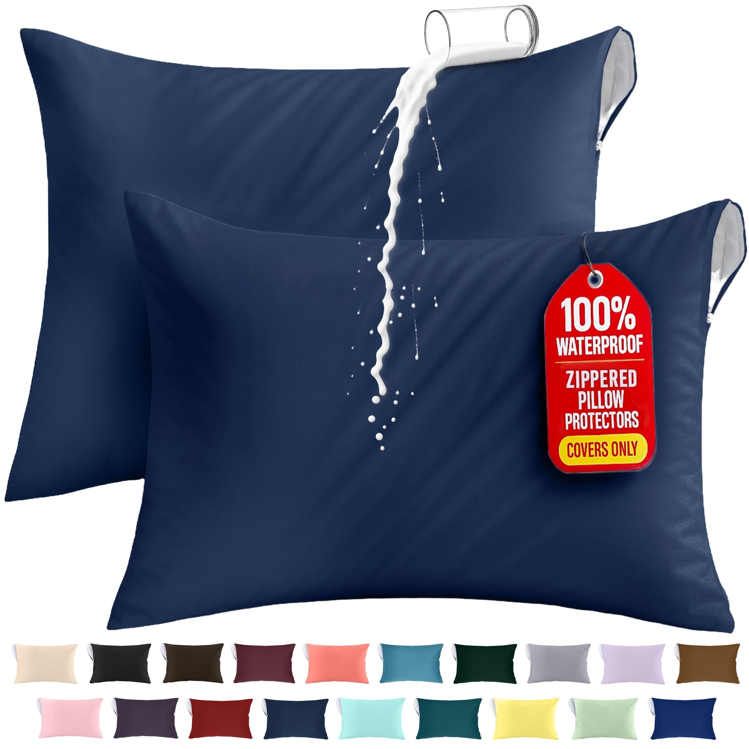 Utopia Bedding Premium 100% Waterproof Pillow Protectors with Zipper King Size (Set of 2), Bed Bug and Dust Mite Proof Zippered Pillow Covers, Pillow Encasement Cases, Navy