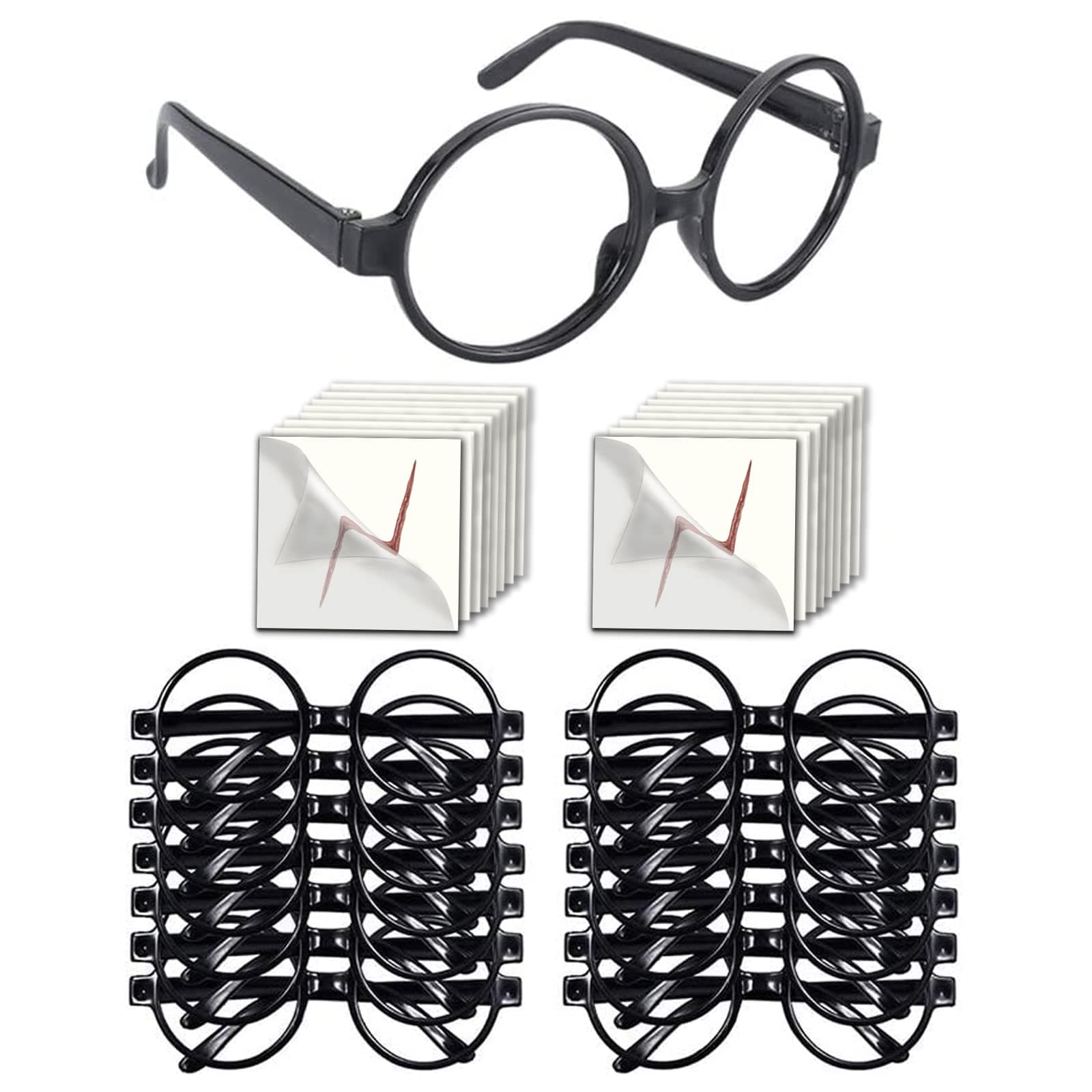 Wizard Glasses with No Lenses,Lightning Bolt Tattoo for Kid Birthday, Halloween,St Patrick's Day,Cosplay Costume Party