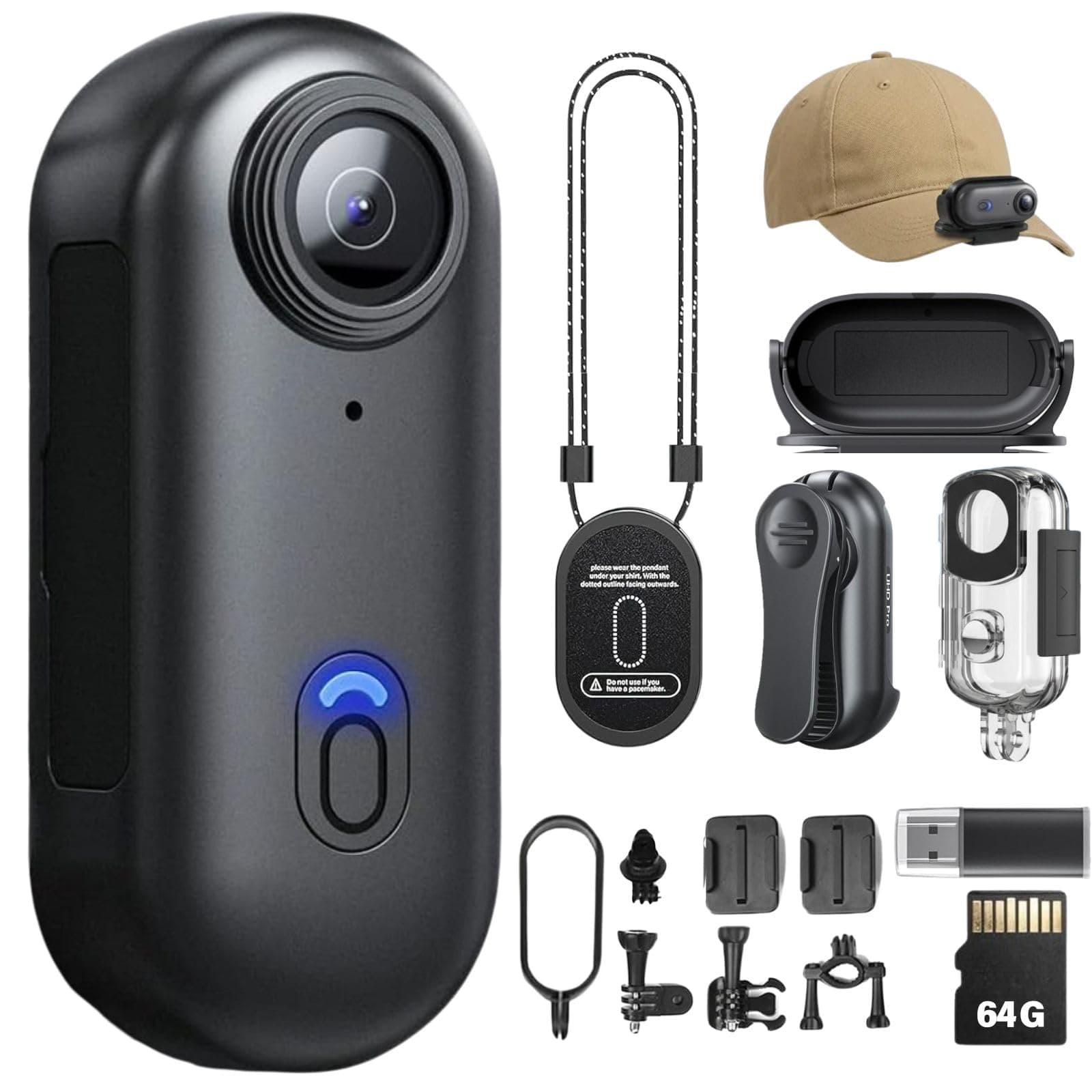 Body Camera 4K, POV Pro 4K,Wearable Camera with 360°Rotatable Clip & Magnetic Clip,120 Minutes for Recording,Take for Lecture, Traveling,Pet Walking and Outdoors Activities (4K-P-64G)