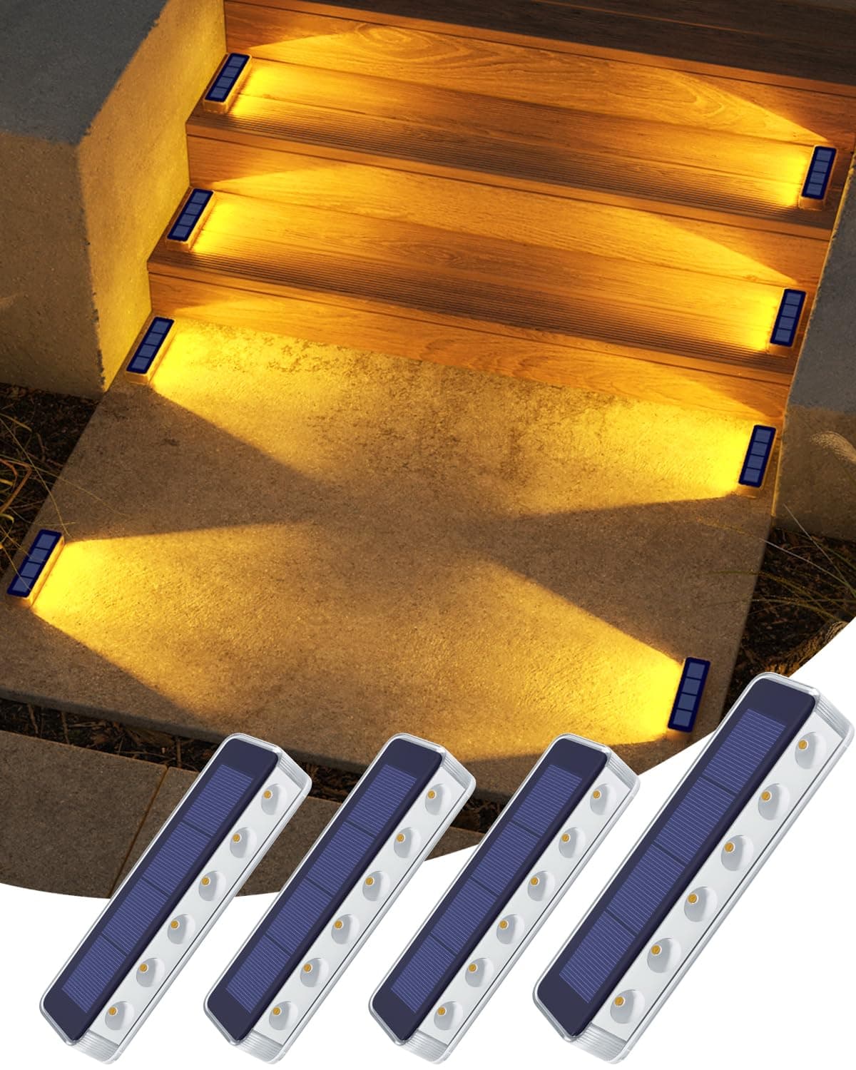 Solar Step Lights for Outside,4 Pack Solar Stair Lights Outdoor Waterproof,Warm White Deck Light Solar Powered Waterproof for Steps,Stairs,Walkway,Sidewalk,Patio,Pathway